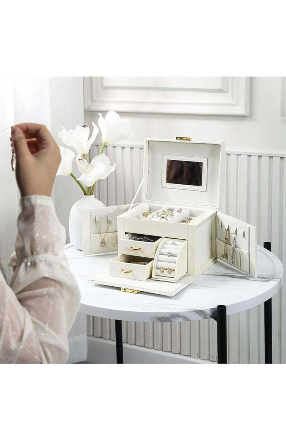 COOYA-Women's Jewellery Box Large with 3 Levels,high-quality leather Box,Jewellery Storage with Drawers 5