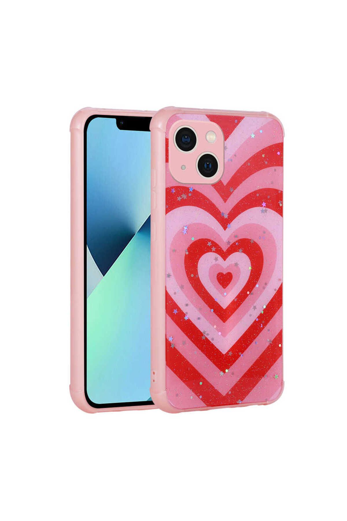 halkhouse Apple iPhone 13 Kılıf Simli Desenli Kamera Korumalı Parlak Silikon Popy Kapak