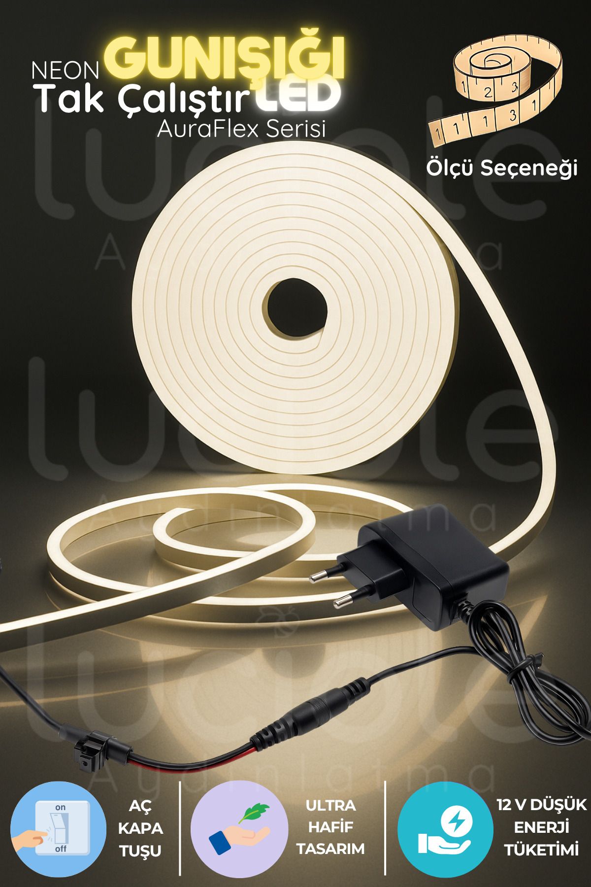 luciole 4 Metre Neon LED Günışığı | AuraFlex Serisi | Aç-Kapa Anahtarlı 3200K Dekor Işık