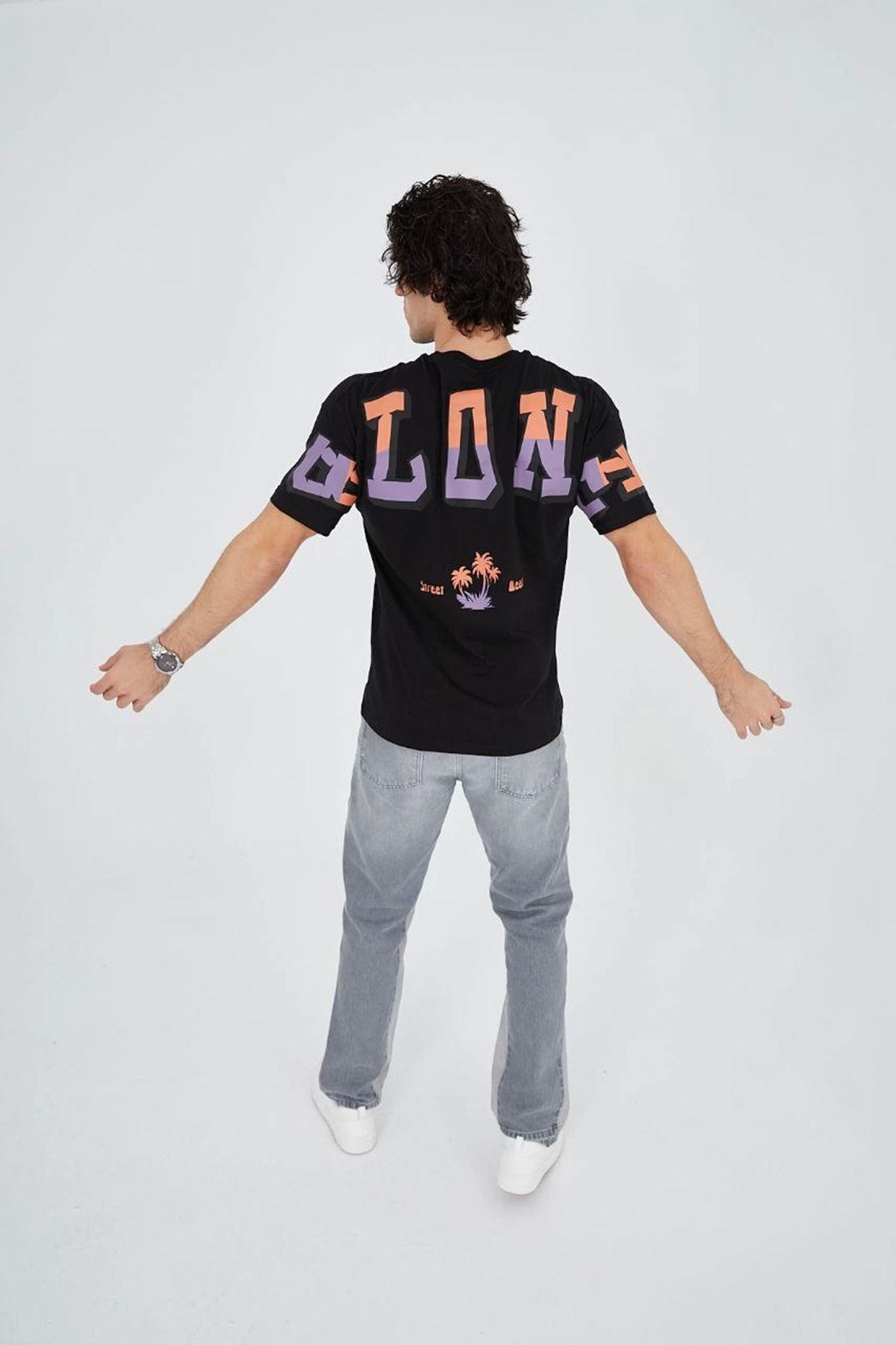 fashok Erkek Ön ve Arka Baskılı T-Shirt - Siyah