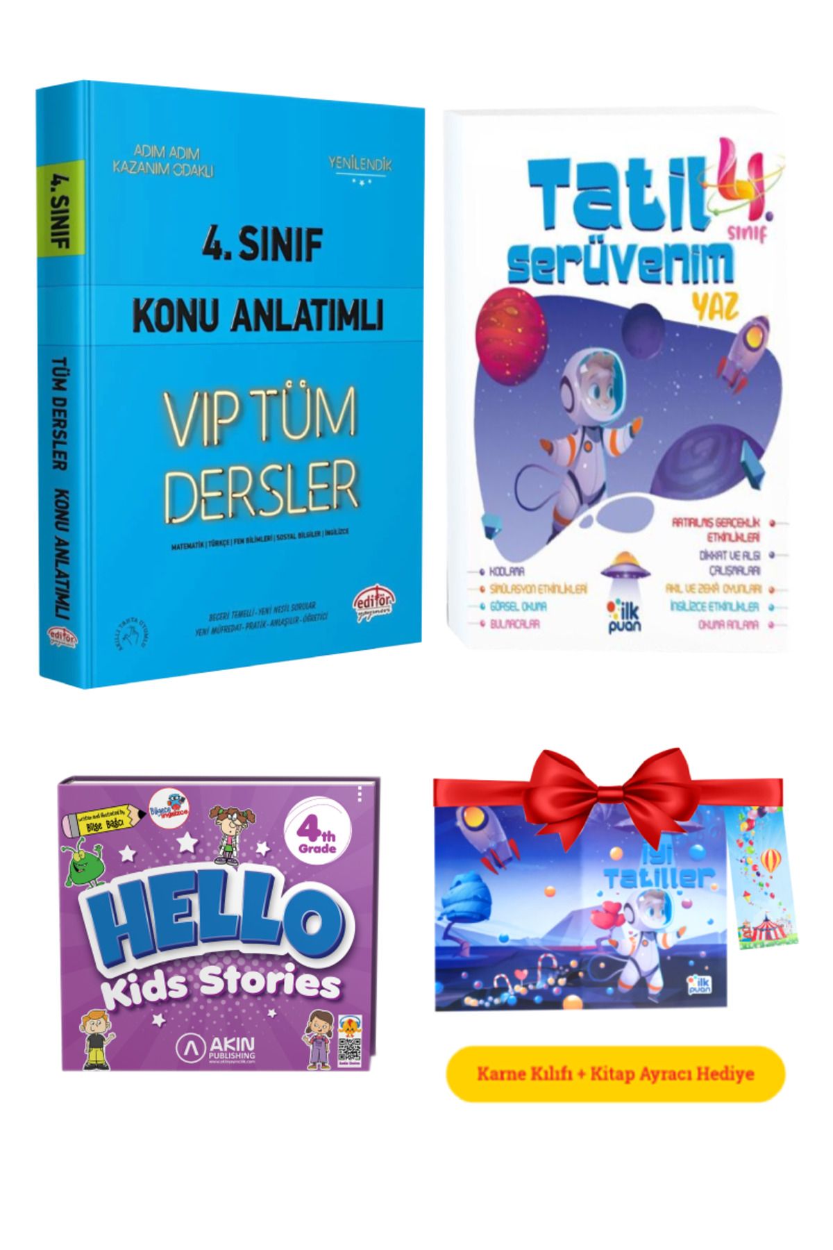 Editör Yayınevi 4. Sınıf VIP Tüm Dersler Konu Anlatımı+Tatil Serüvenim Yaz Tatil Kitabı+Hello Kids Stories 10 Hikaye