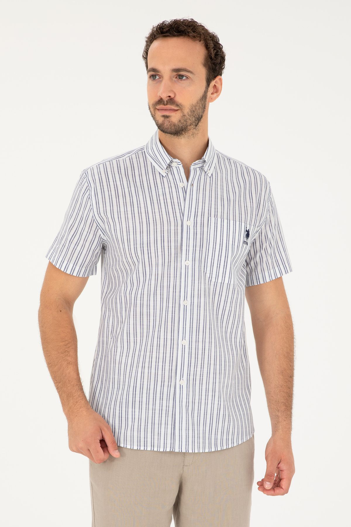 U.S. Polo Assn. U.s. Polo Assn. Erkek Lacivert Kısa Kollu Regular %100 Pamuk Gömlek 1831504