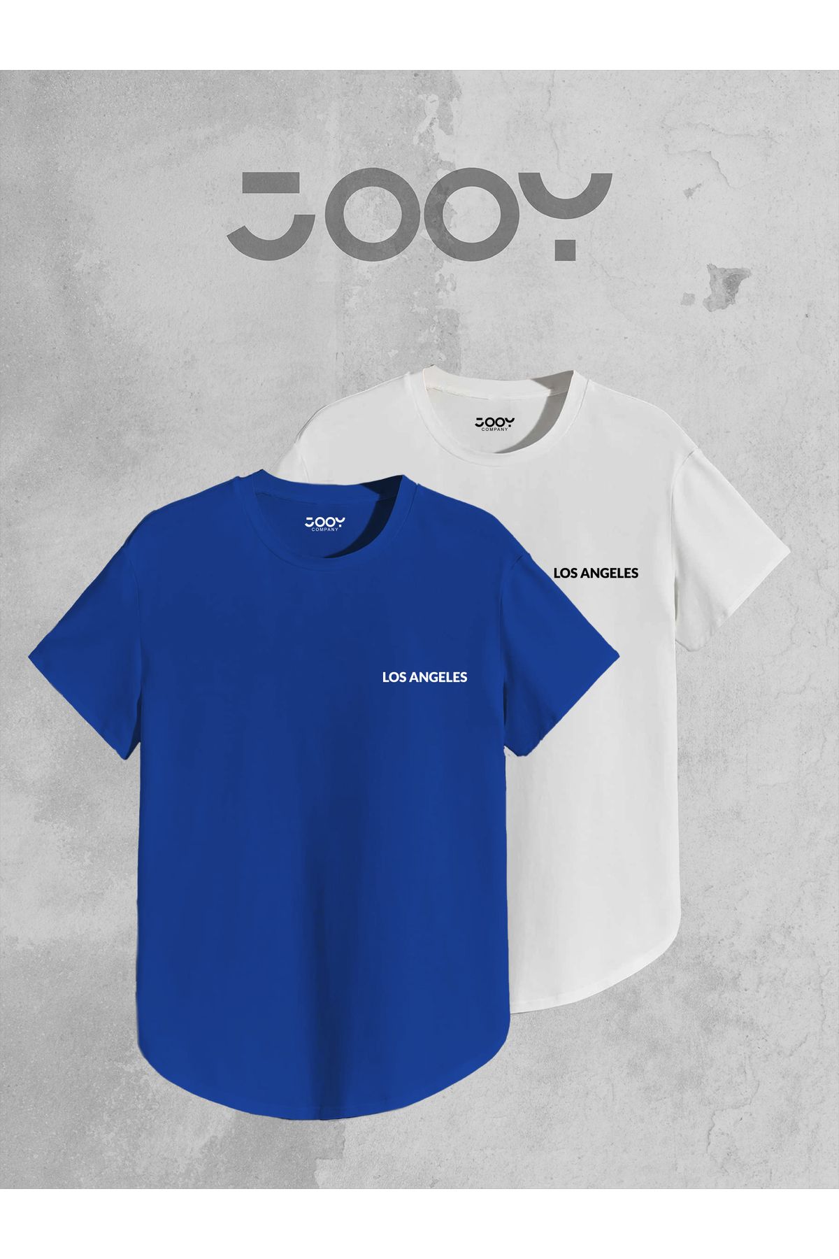 Jooy Company Los Angeles Baskılı Slim Fit Oval Kesim Tshirt 2'li Set
