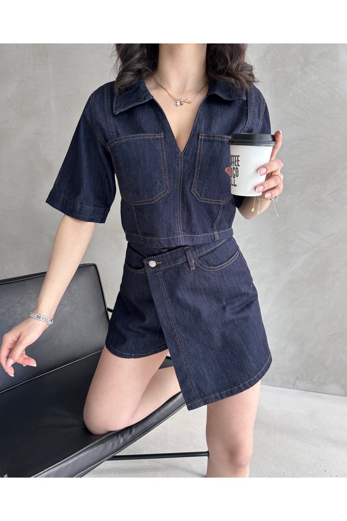blueb Denim Bluz Ve Etek 2Li Takım