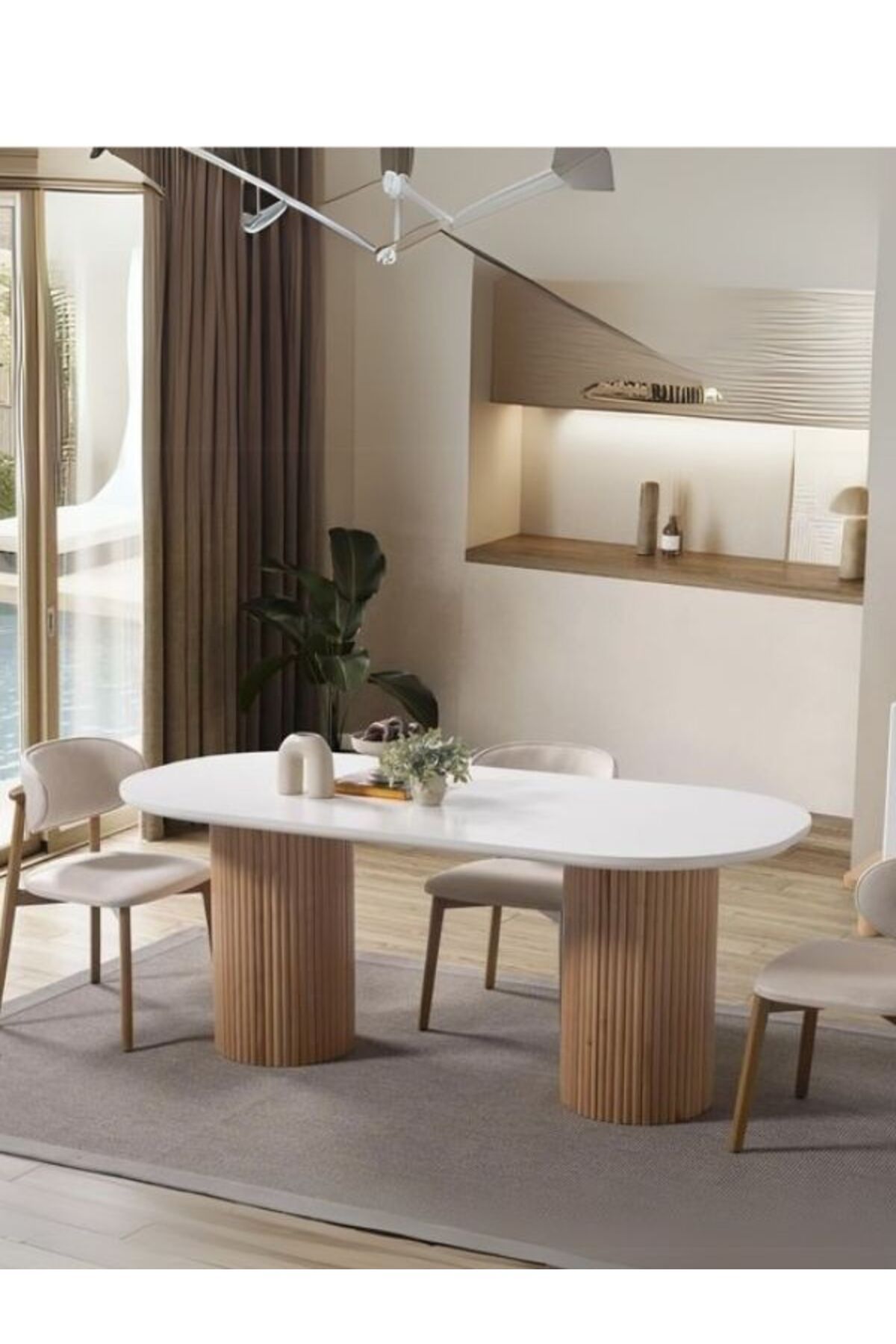 Gazzini Furniture Echo İskandinav Oval Natural Ahşap Bohem Masa 90x160