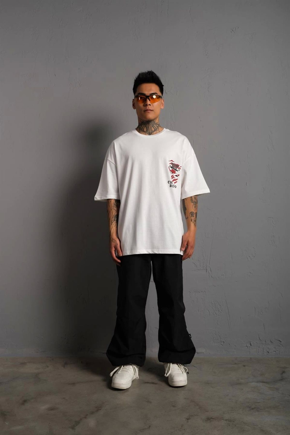 fashok Erkek Sırt Baskılı A Kalite Oversize T-shirt - Beyaz