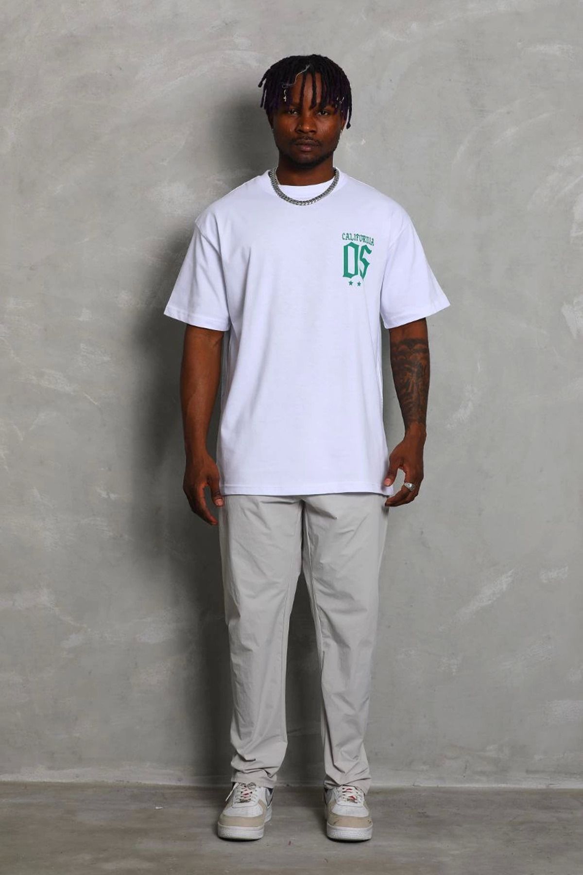 fashok Unisex Oversize Baskılı Bisiklet Yaka T-Shirt - Beyaz
