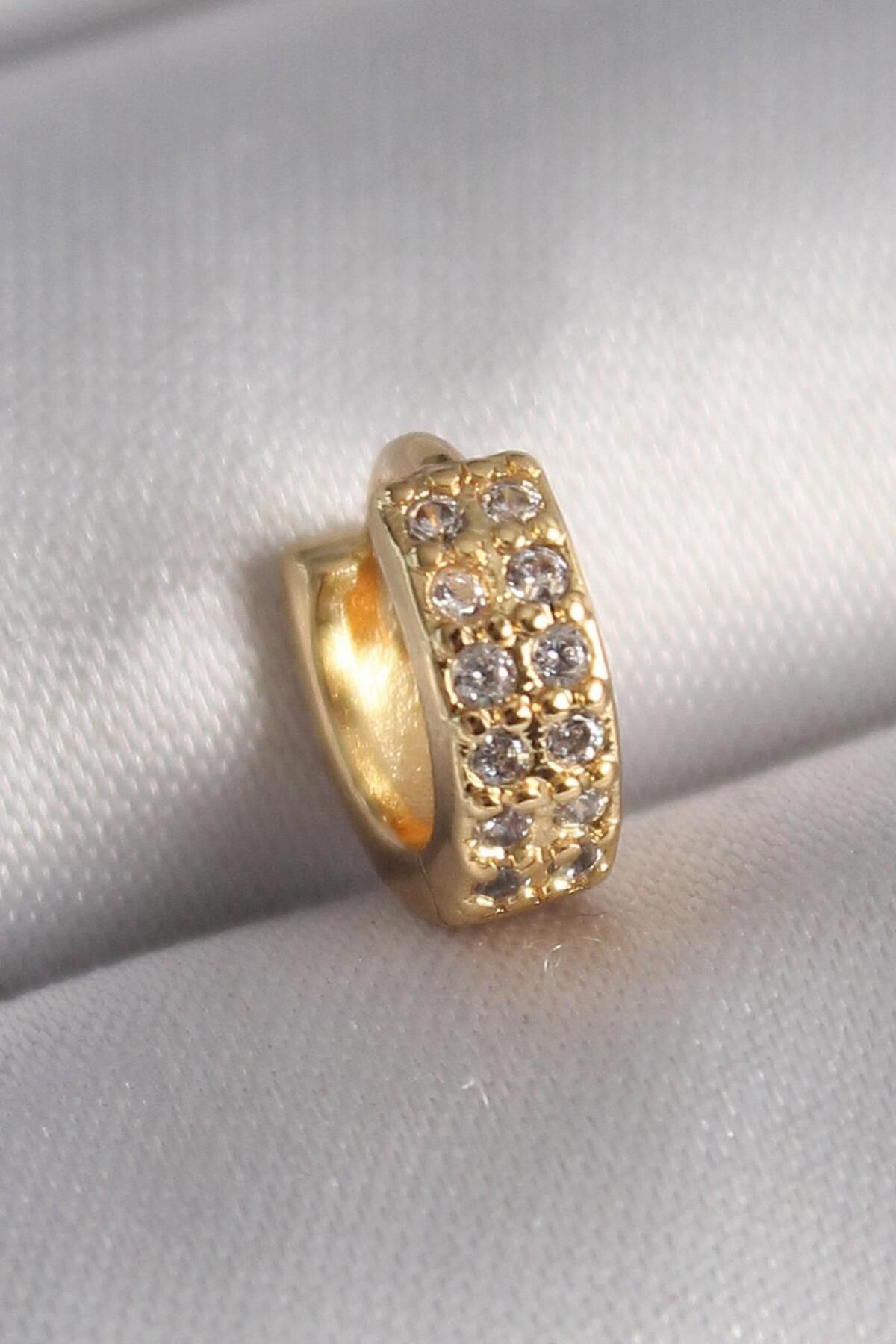 AfraBeauty 316L Çelik Gold Renk Zirkon Taşlı Tragus Piercing