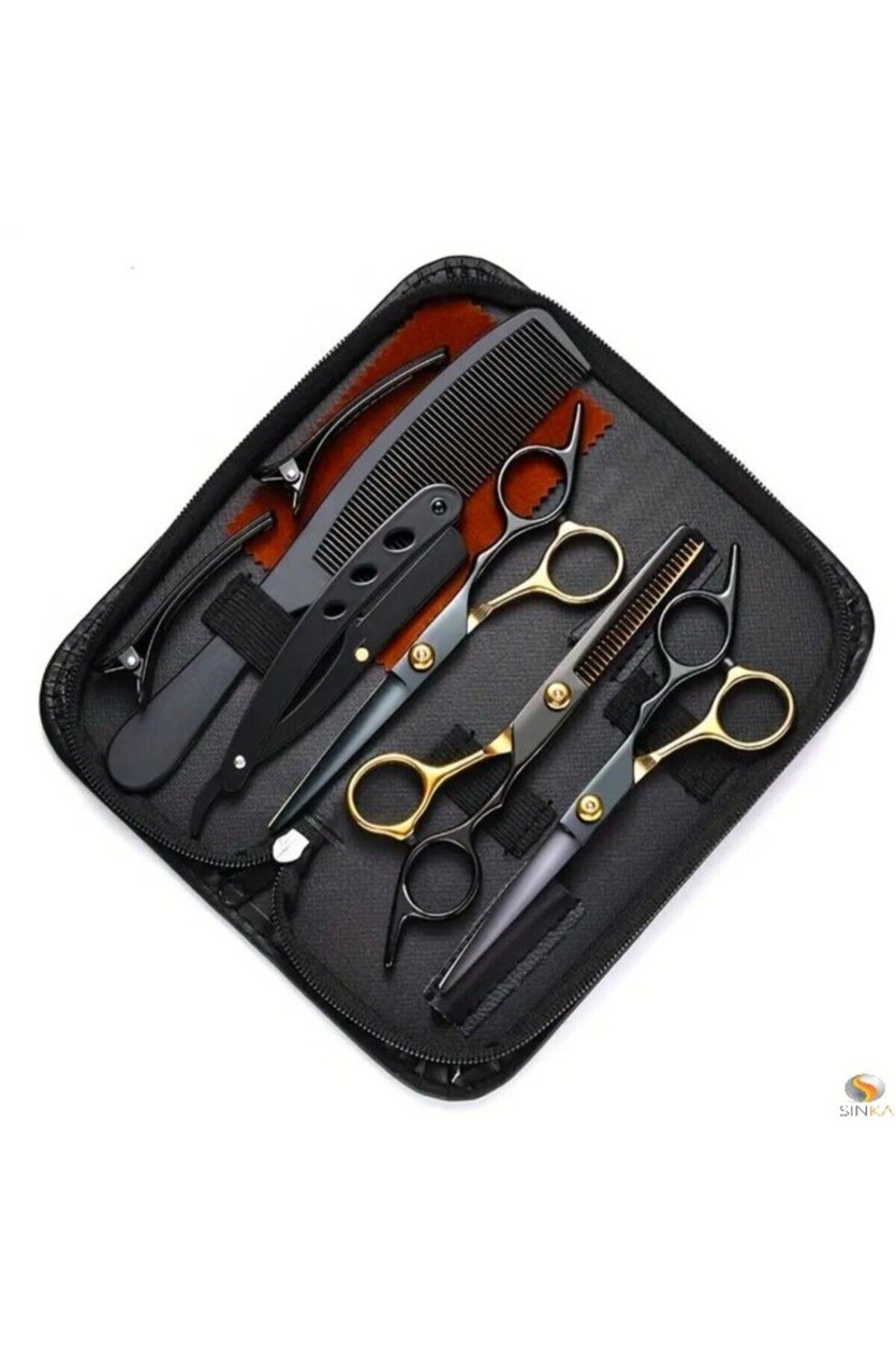 SİNKA Berber Kuaför Saç Kesim Makas Seti Deri Çantalı Profesyonel Kalite Full Set