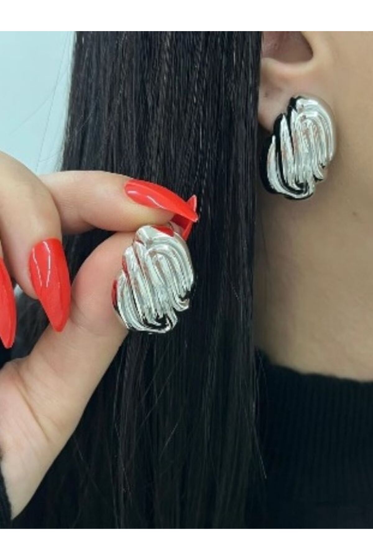 Eyelashes Silver Vintage Geometrik Çelik Küpe