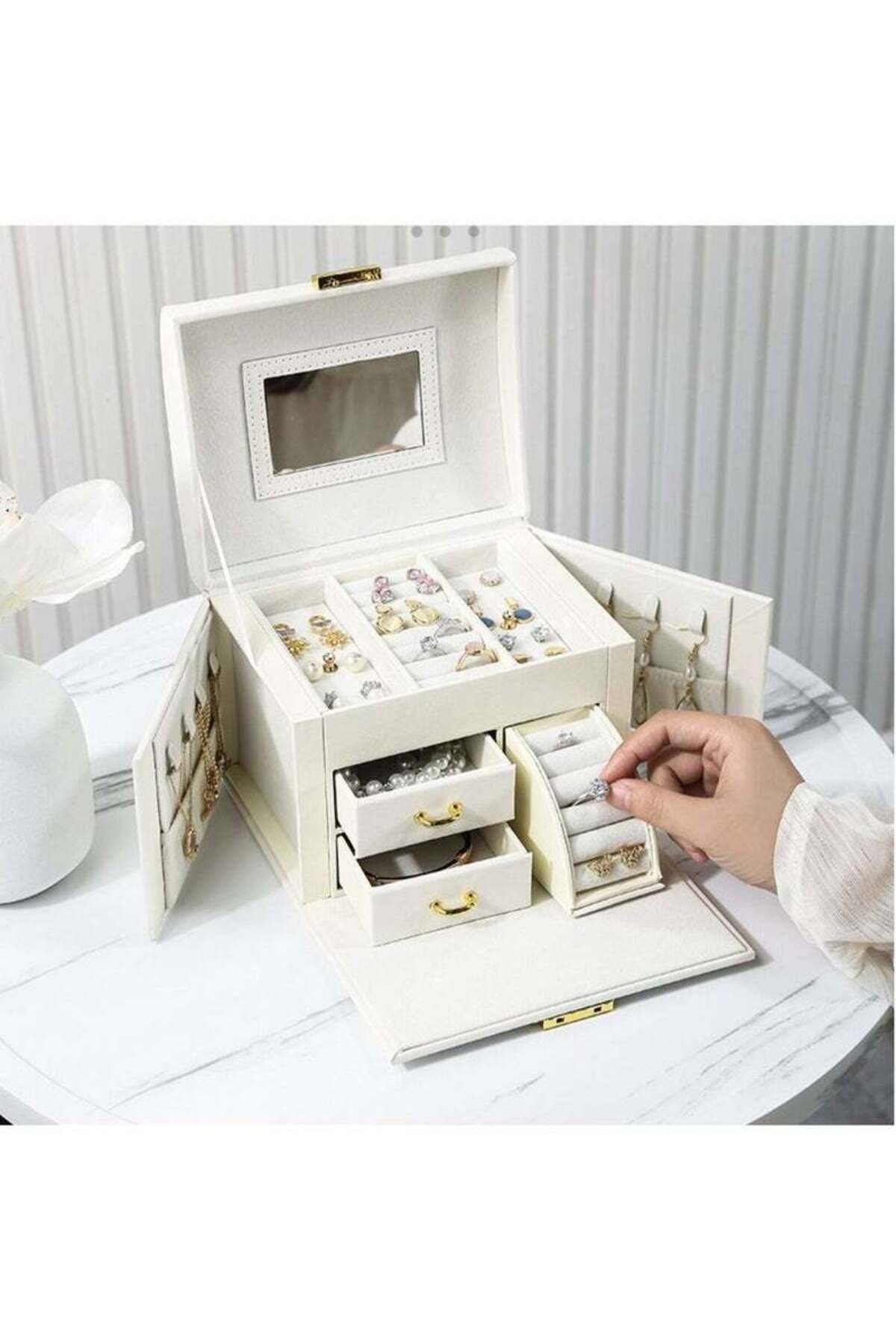 COOYA-Women's Jewellery Box Large with 3 Levels,high-quality leather Box,Jewellery Storage with Drawers 7