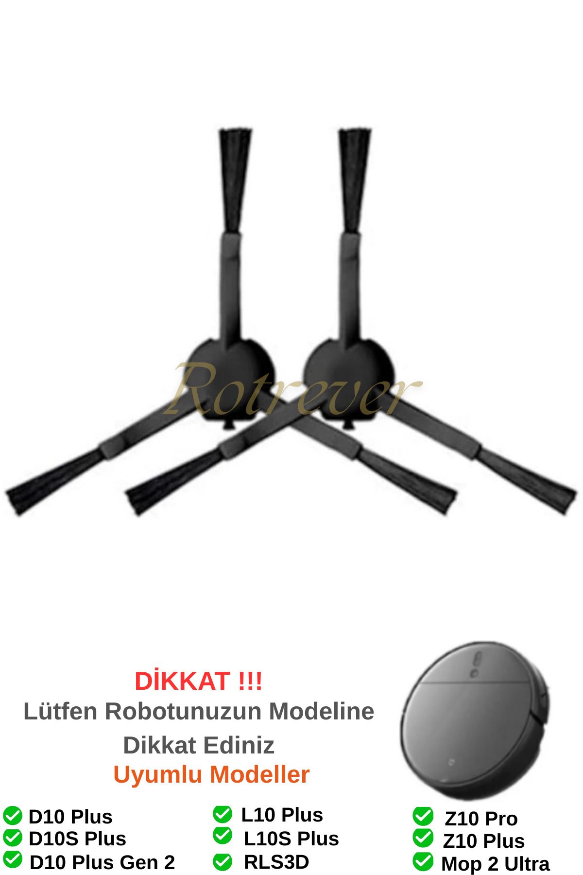 RotRever Xiaomi Mi Robot Vacuum Mop 2 ULTRA ve Dreame Bot D10+Plus Uyumlu Yan Fırça-2 Adet