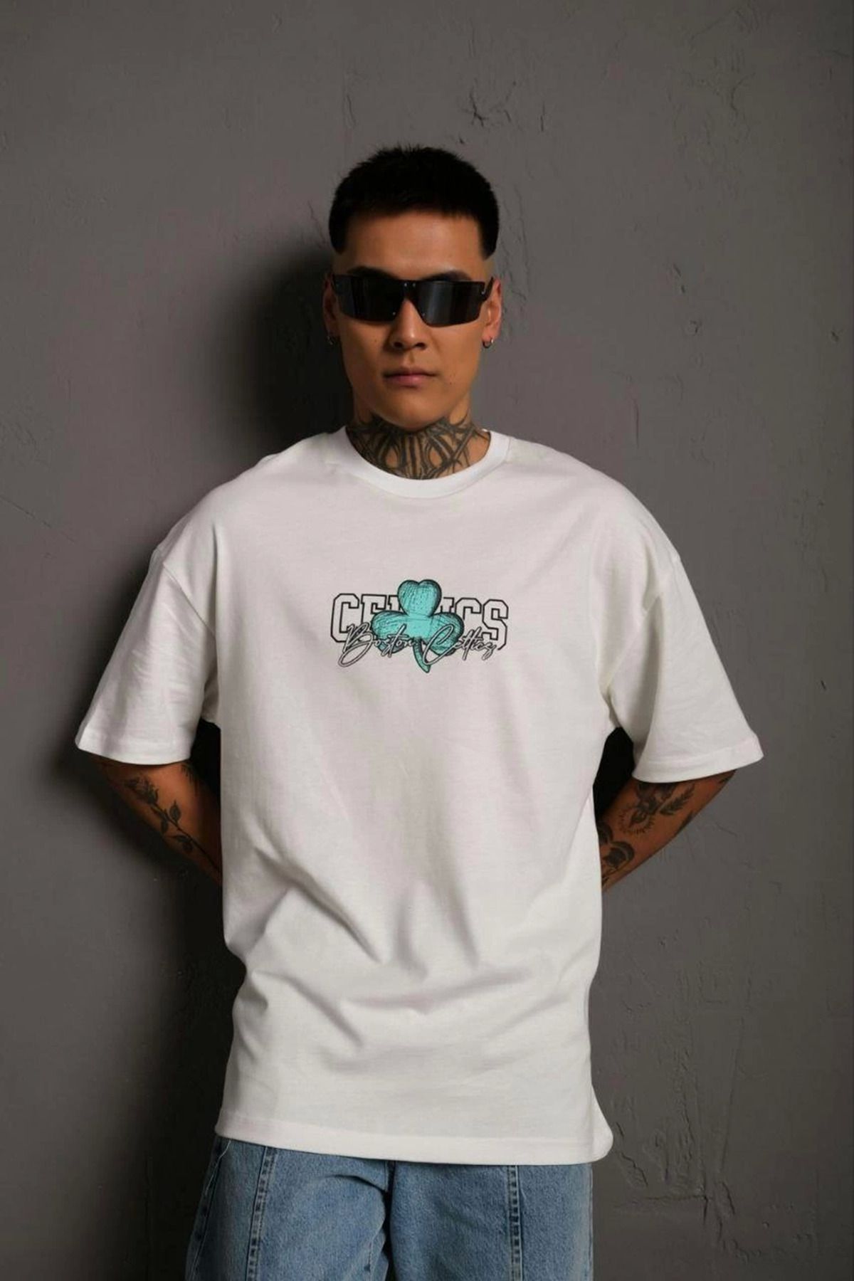 fashok Erkek Sırt Baskılı T-shirt - Beyaz