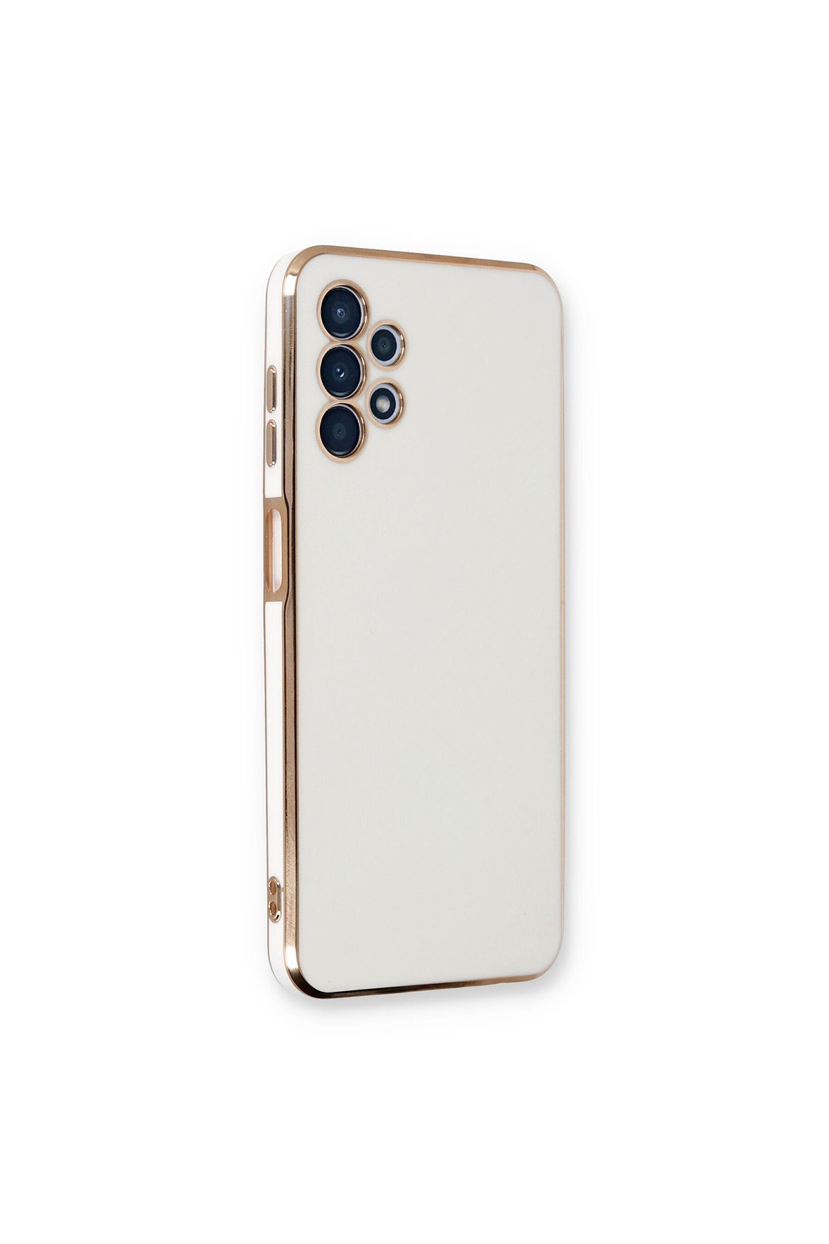 Merwish Galaxy A13 Ve A23 Uyumlu Lazer Kesim Gold Çerçeve Beyaz Kapak Kılıf