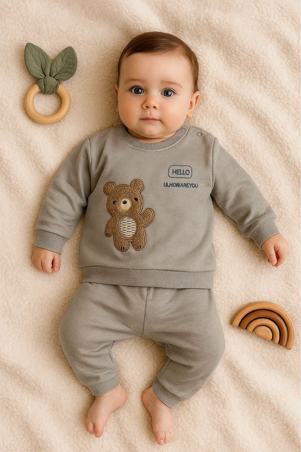 Çıldırıns Süzene Hello Ayıcık Nakışlı 2’li Bebek Takım