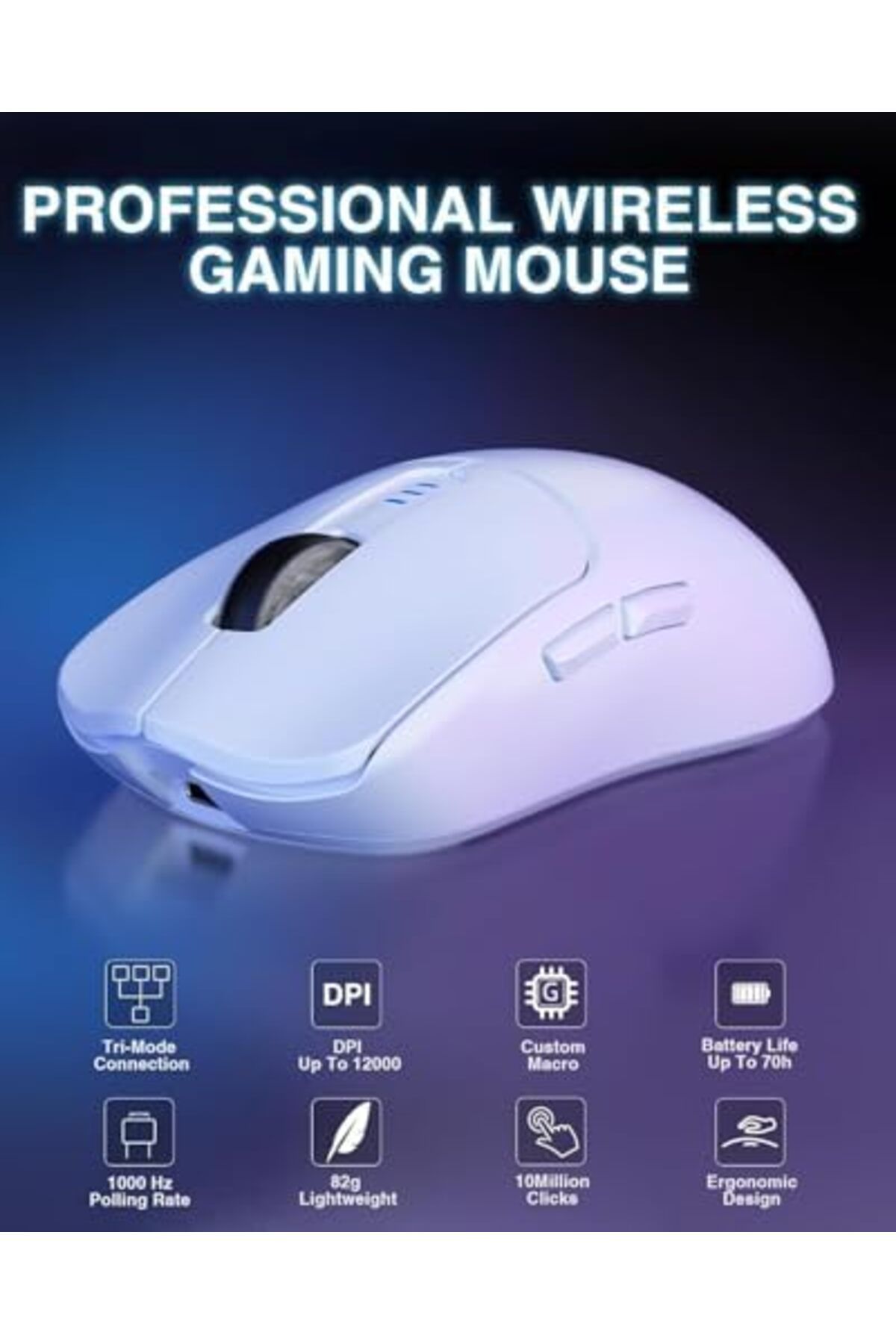 Aula-Wireless Gaming Mouse Sc580, 2.4 Ghz/usb-c/bluetooth, 12000 Dpi, 6 Programmable Buttons, White 4