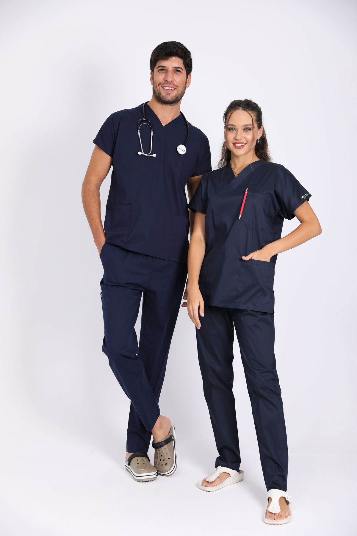 KARGA ÜNİFORMA Lacivert Likralı Takım Unisex Yarasa Kol Hemşire Ve Doktor Forması Takımı Scrubs Hastane Üniforması