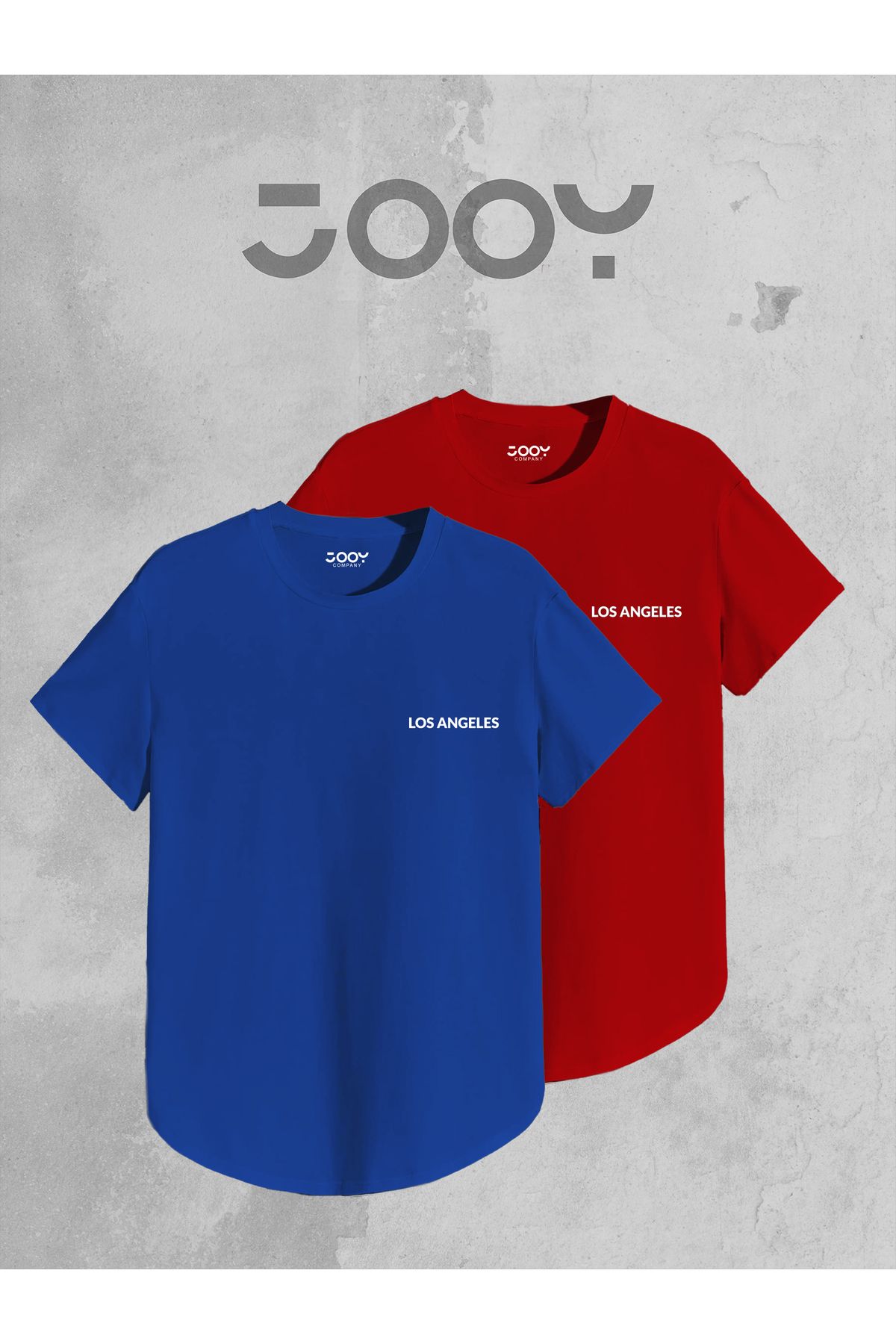 Jooy Company Los Angeles Baskılı Slim Fit Oval Kesim Tshirt 2'li Set