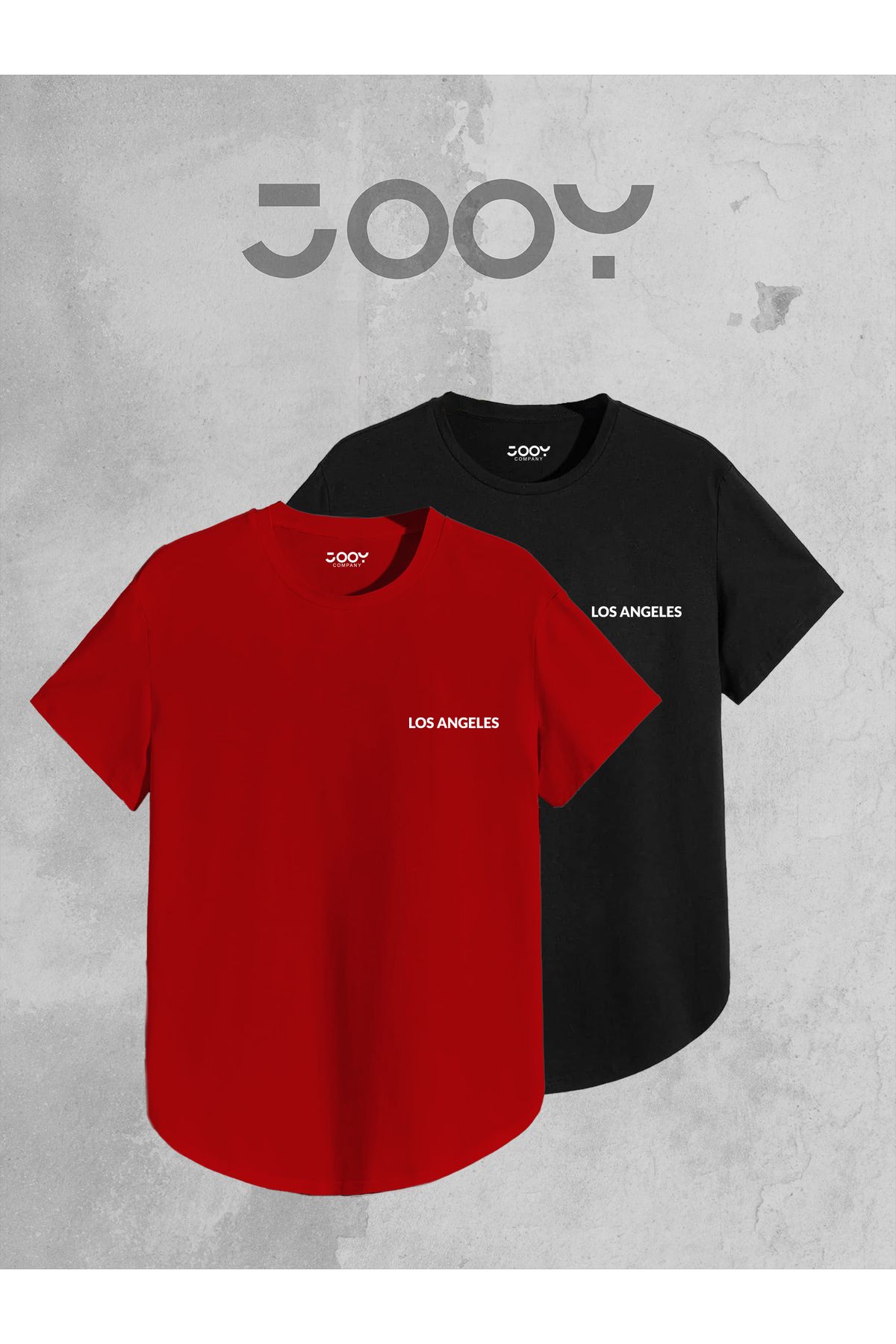 Jooy Company Los Angeles Baskılı Slim Fit Oval Kesim Tshirt 2'li Set