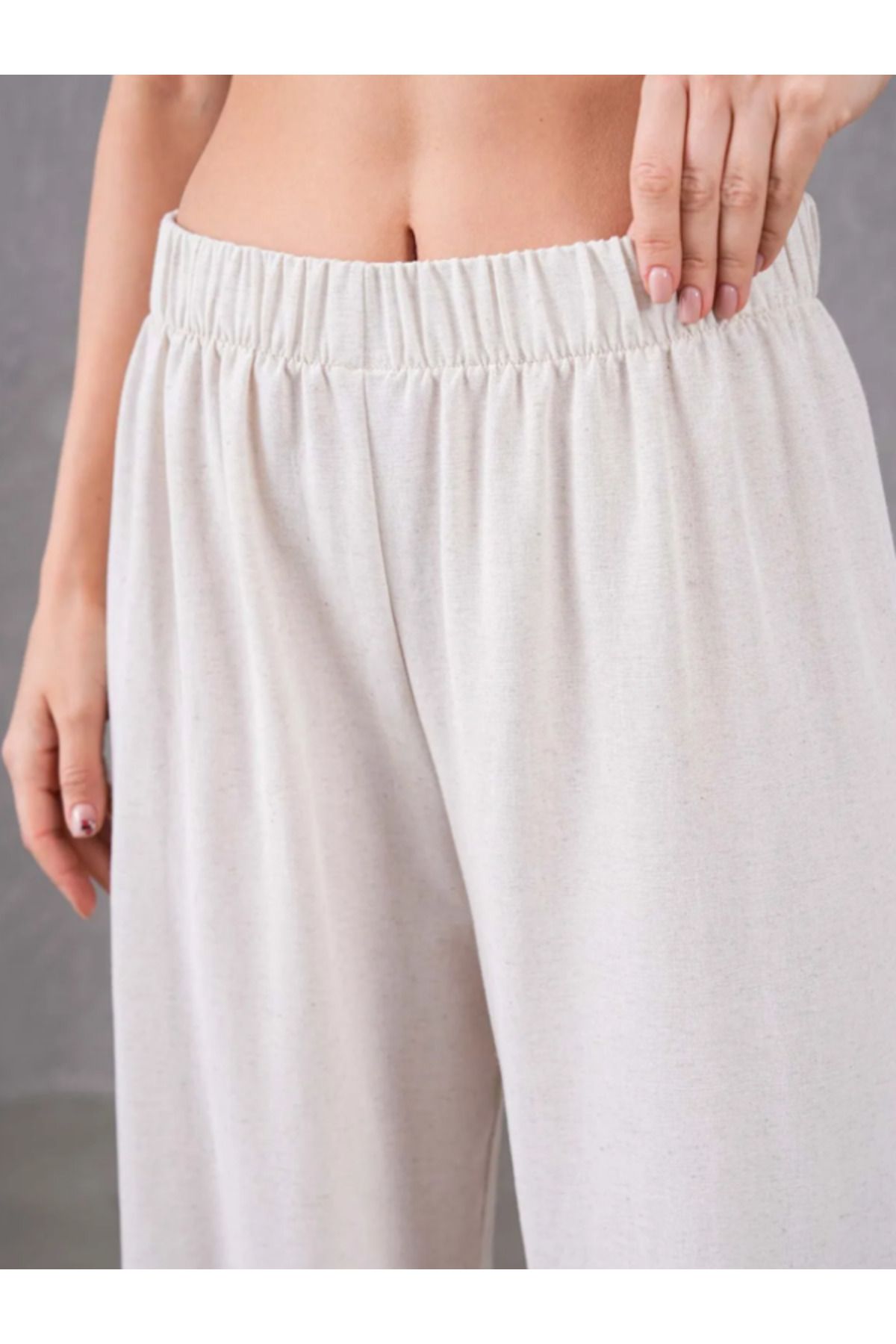 Stilmony Kadın Keten Kumaş Beli Lastikli Rahat Bol Paça Pantalon