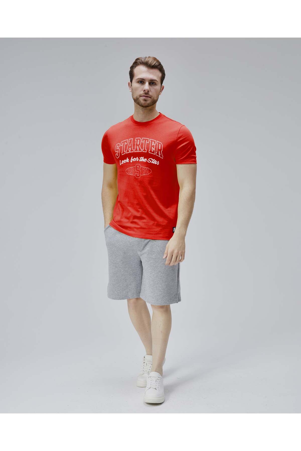 Starter-Barnes Red Crew Neck Printed Standard Fit Men's Tshirt 6