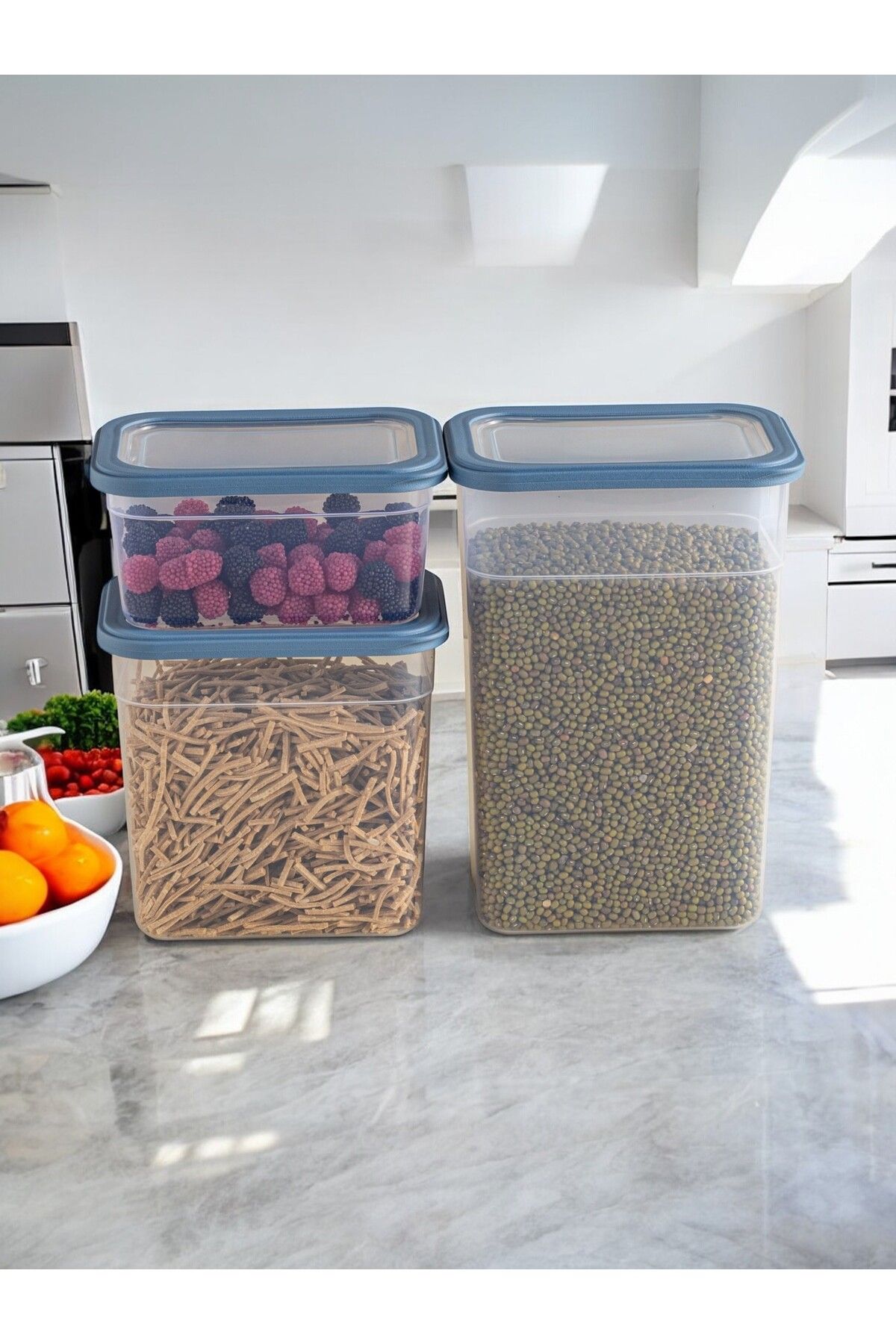 Nesto Home-Set of 3 Rectangular Food and Pulses Storage Container Detergent Box 1X1100 1X2200 1X3400 3