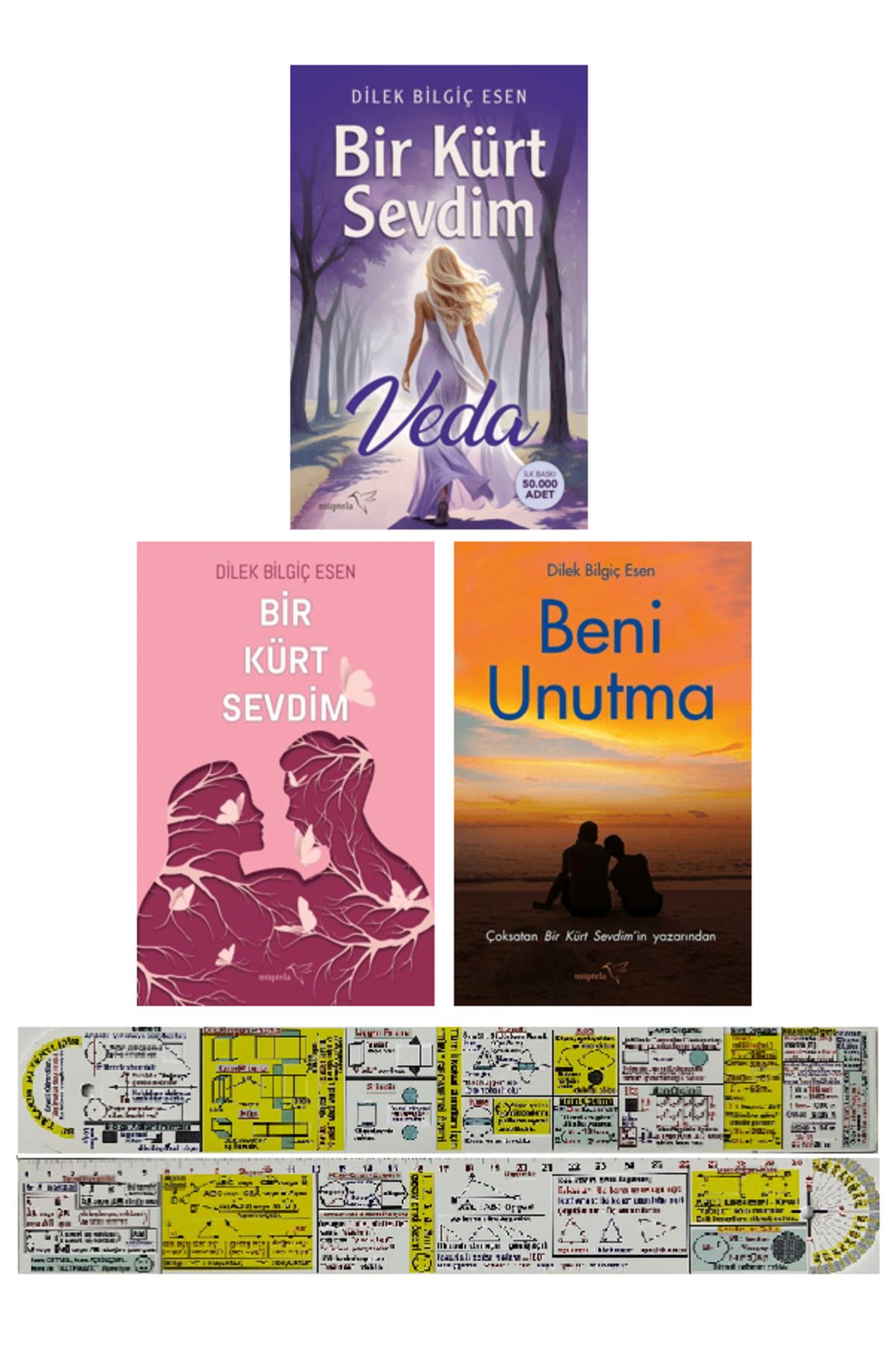Müptela Yayınları Dilek Bilgiç Esen 3 Kitap / Bir Kürt Sevdim 1-2 - Beni Unutma + Mat. Öğreten Cetvel