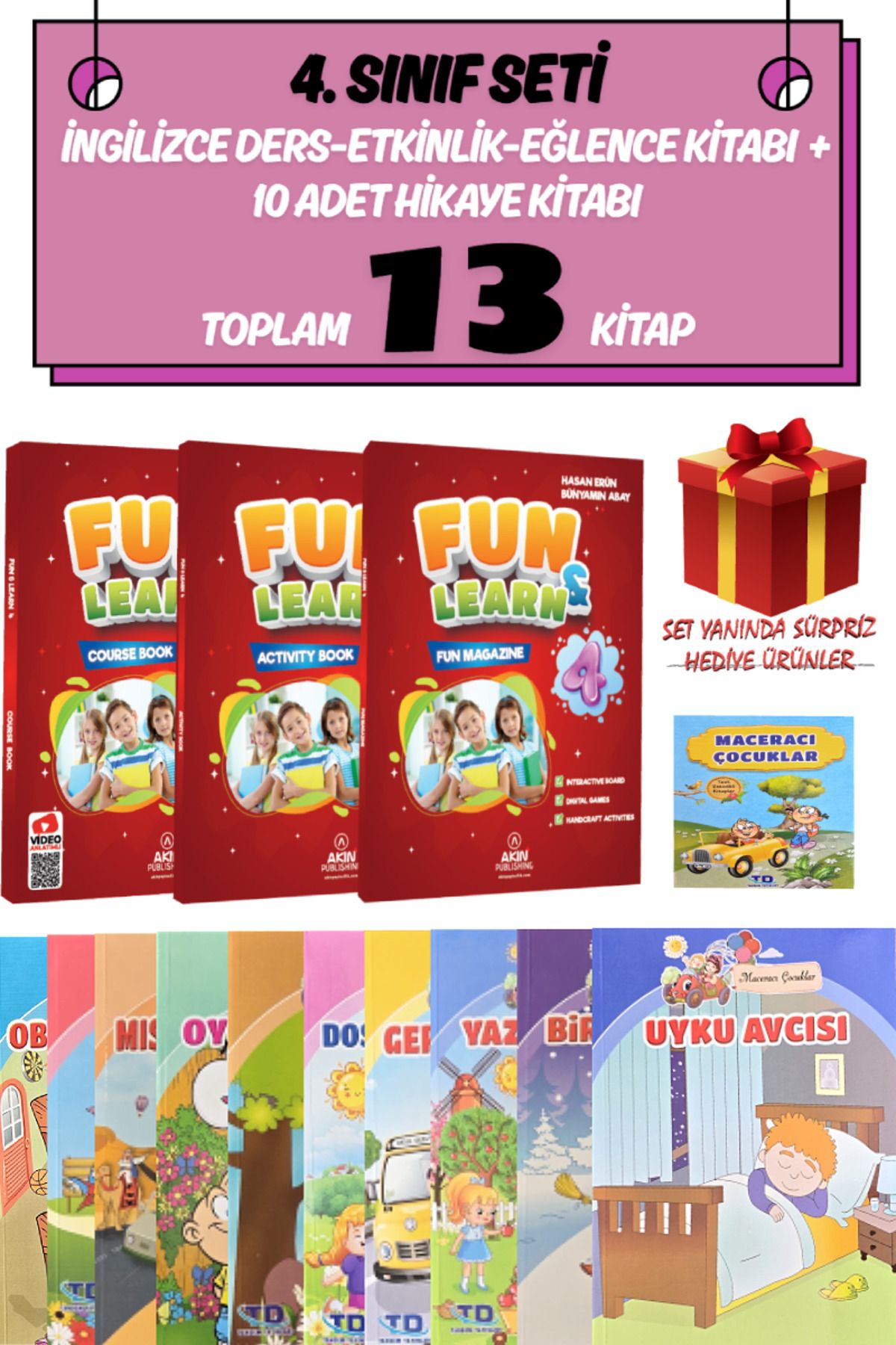 Altınpost Yayınları 4. Sınıf Seti: Fun&Learn İngilizce Seti (Course Book-Activity Book-Fun Magazine)+10 Türkçe Hikaye