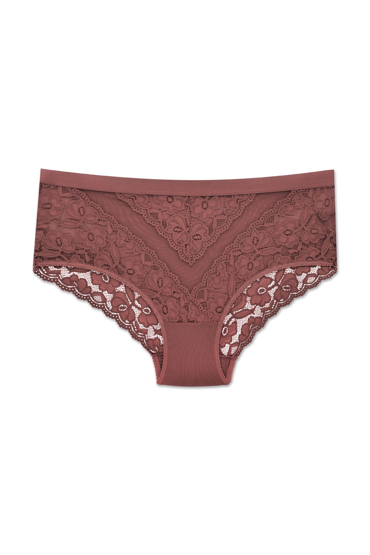 ZENA UNDERWEAR Dantelli Tül Detaylı Lastikli Yüksek Bel Büyük Beden Kadın Külot