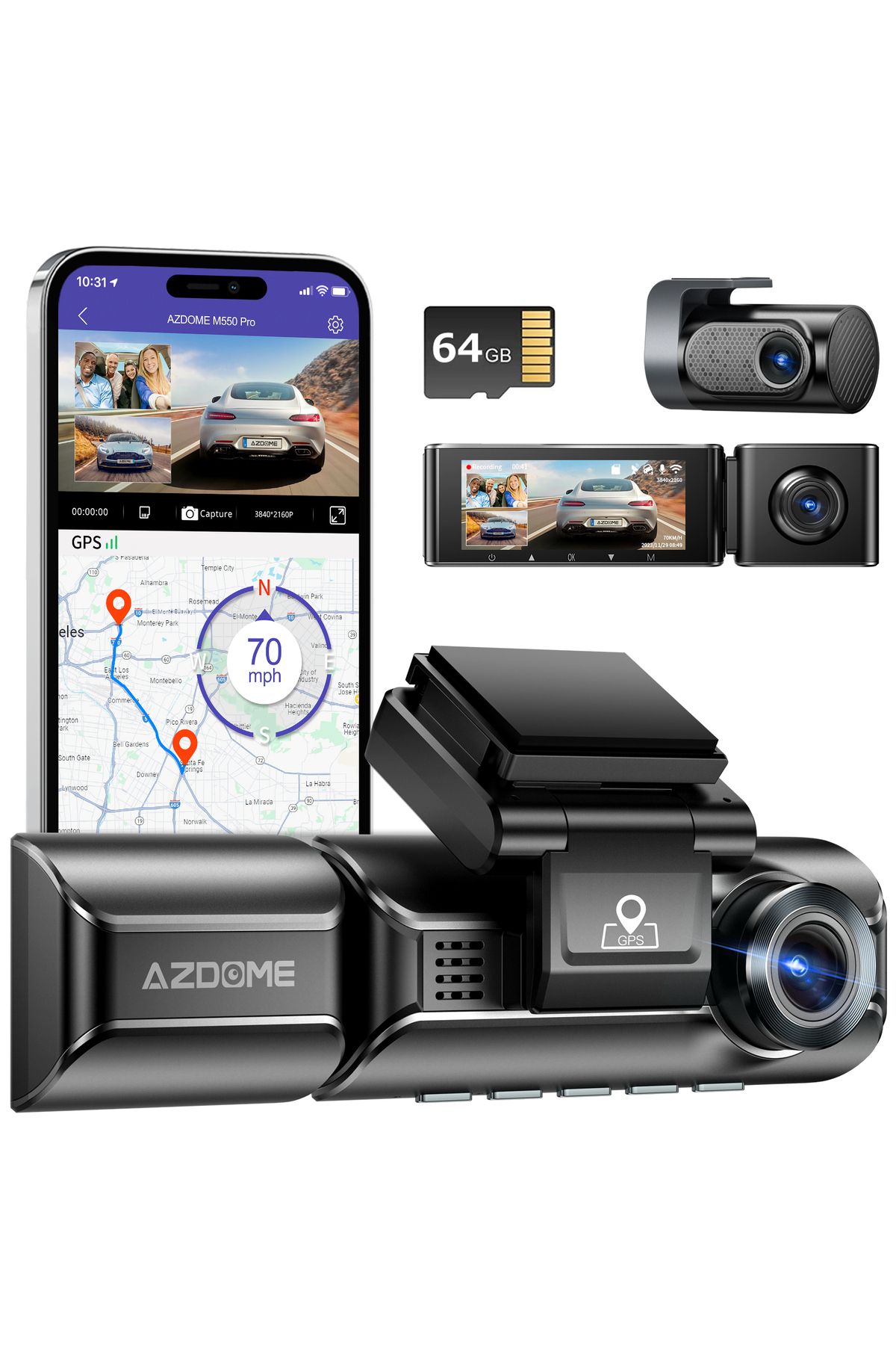 Xiaomi M550 Pro Dash Cam 4K Araç içi Kamera Ön Arka ve İç Kayıt 2 Kamera Gece Görüşlü G Sensör