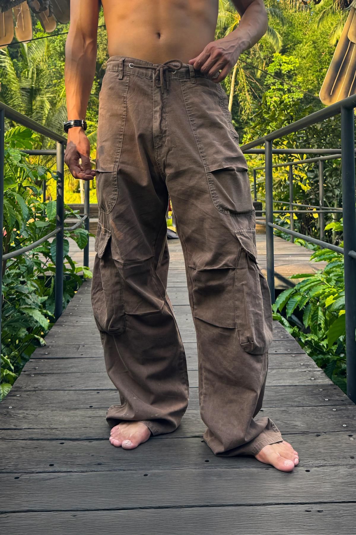 Flaw Wear Bel Bağcıklı Kahverengi Kargo Cepli Pantolon