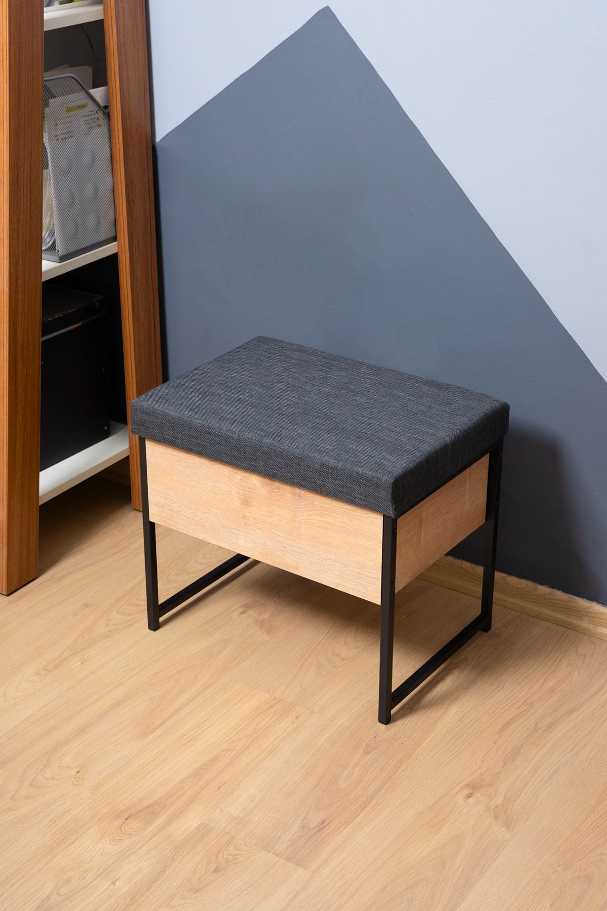 Sandıklı Ayakkabılık Bench Puf – Metal Ahşap Oturaklı Bank – Ayakkabılık Kapı Önü Oturak - 4