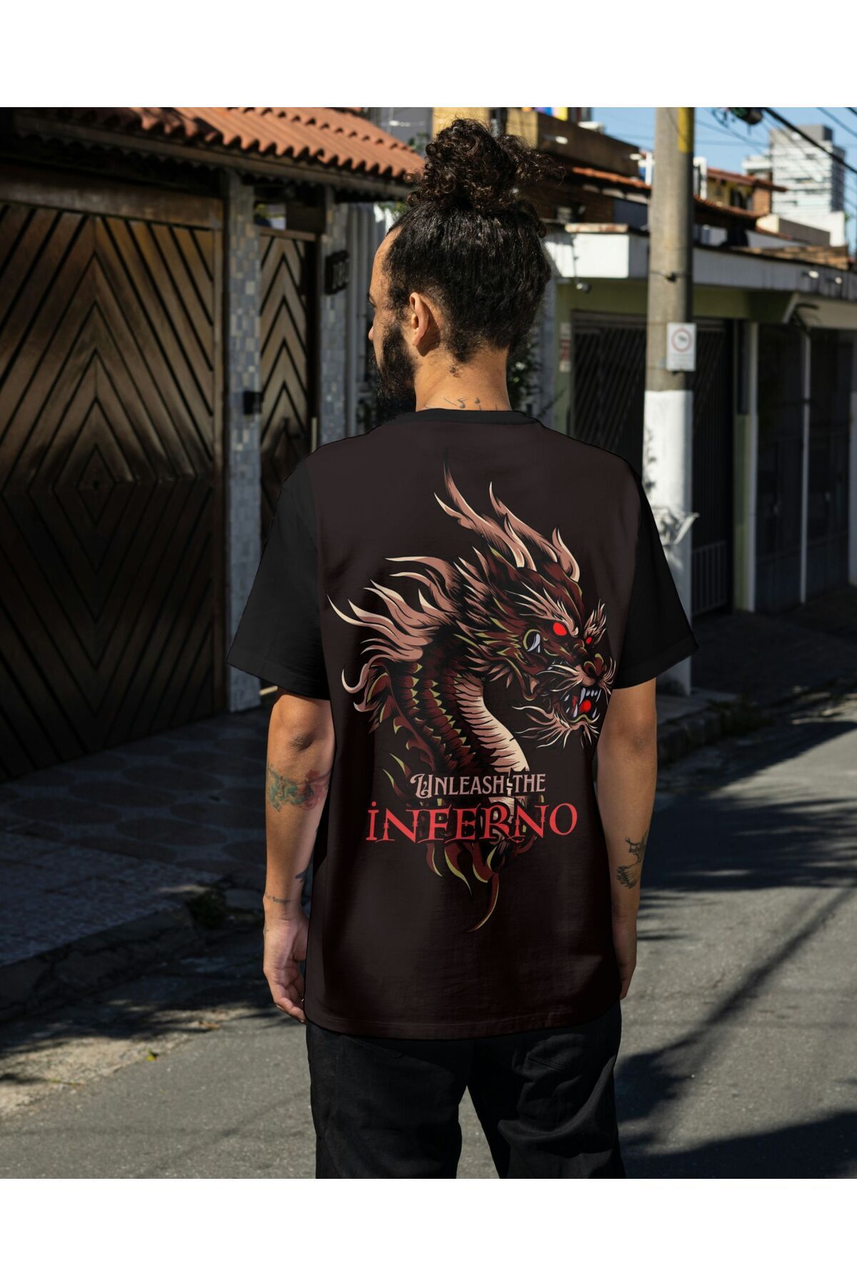 WanderVear CO Inferno Dragon TEMALI BİSİKLET YAKA OVERSİZE T-SHİRT