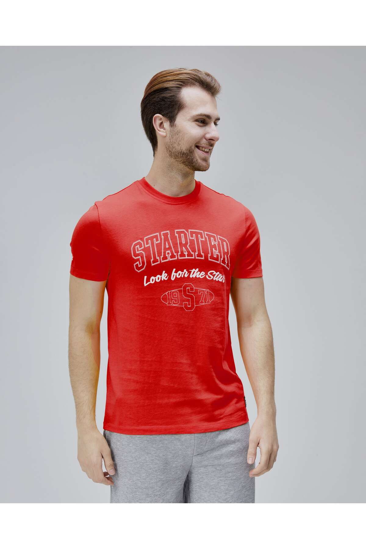 Starter-Barnes Red Crew Neck Printed Standard Fit Men's Tshirt 5