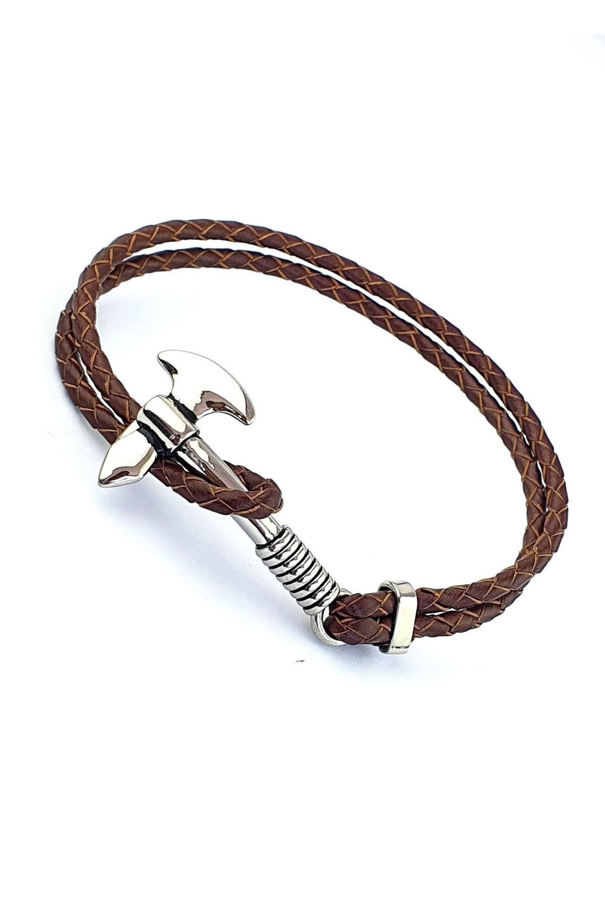 OSESHOP 316L cerrahi Çelik Balta Figürlü Kahve Rengi Deri Erk