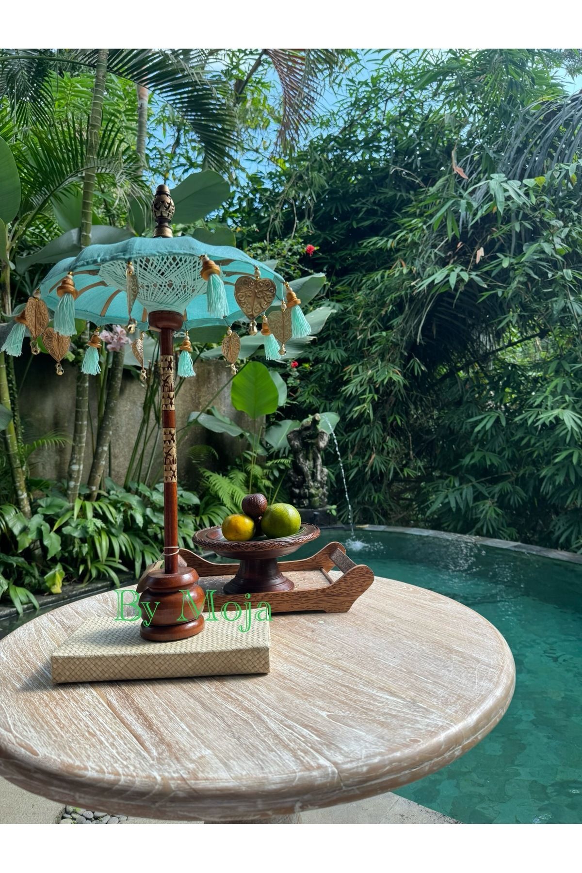 DEKORANLA 70 cm Bambu Turkuaz Yeşil Dekoratif Bali Şemsiyesi, Ev ve Organizasyon için Şık Süs