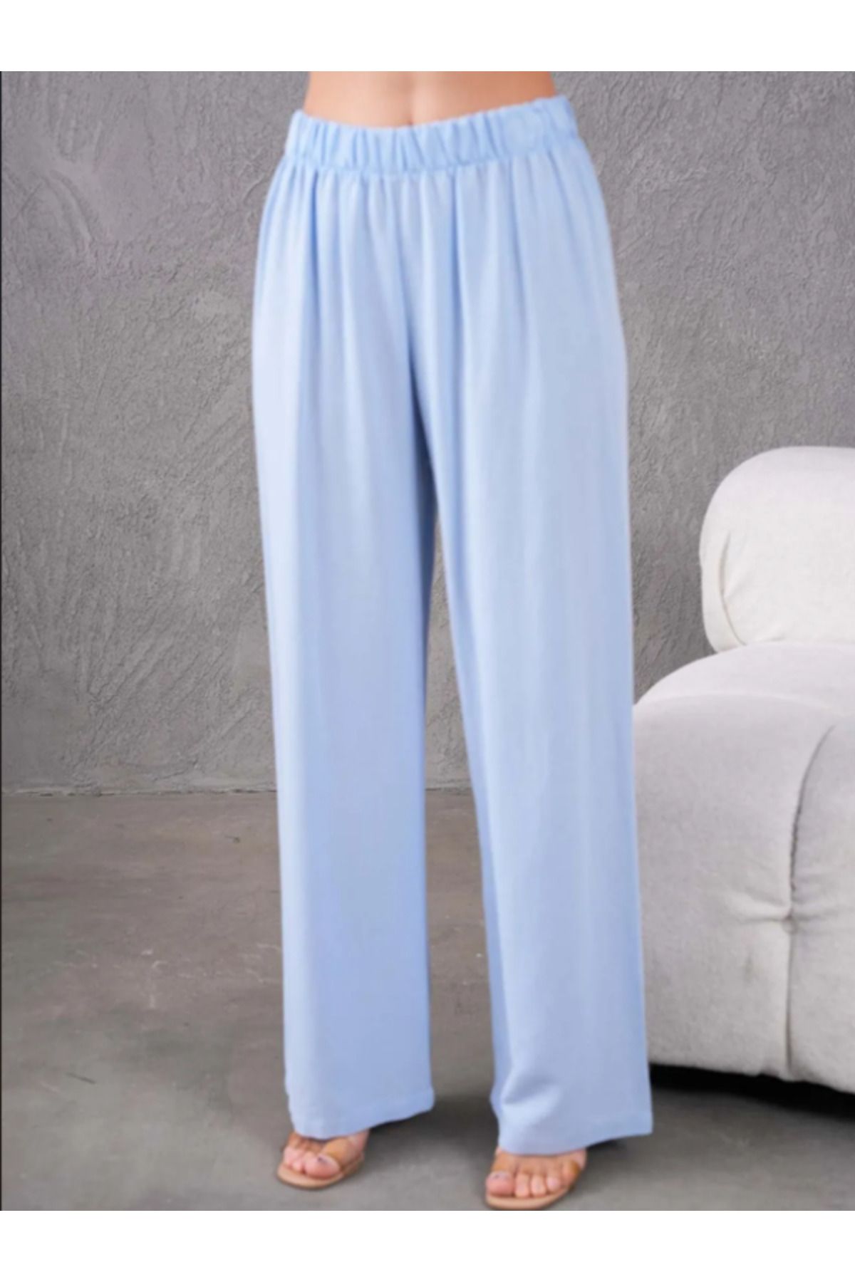 Stilmony Kadın Keten Kumaş Beli Lastikli Rahat Bol Paça Pantalon