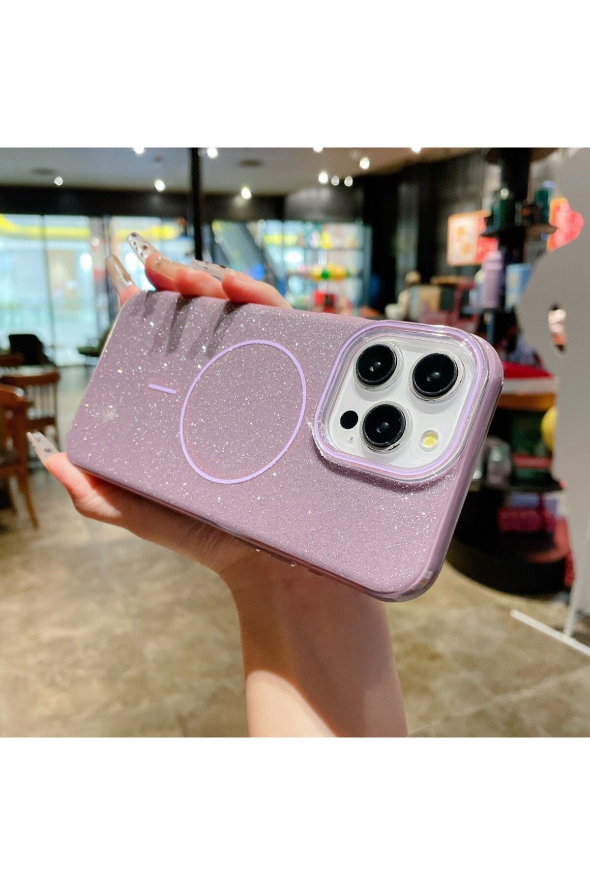 bovinox İphone 16 Pro Max Telefon Kılıfı Simli Parlak Işıltılı Magsafe Destekli Kılıf