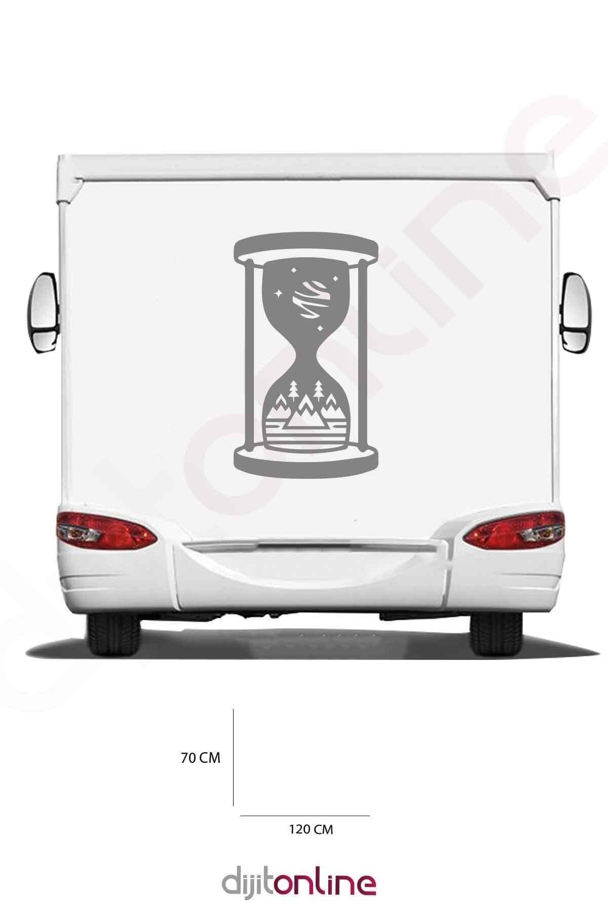 DEKORANLA Gri Dağ ve Ağaç Temalı Karavan Kum Saati Sticker 120x70 cm