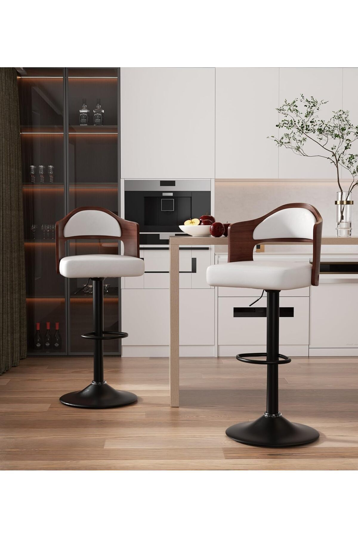 Hawthyhome Bar Taburesi 2'li Set, 360° Döner, Ayak Destekli, Sırtlıklı Sandalye