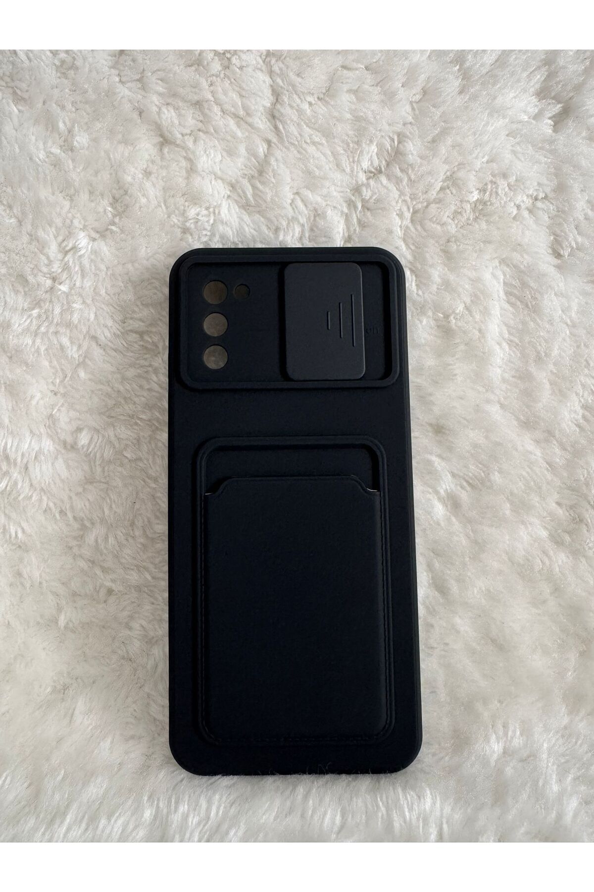 QEM Samsung Galaxy A02 ile Uyumlu Kamera Koruyucu ve Kartlık bölmeli Lansman Telefon Kılıfı