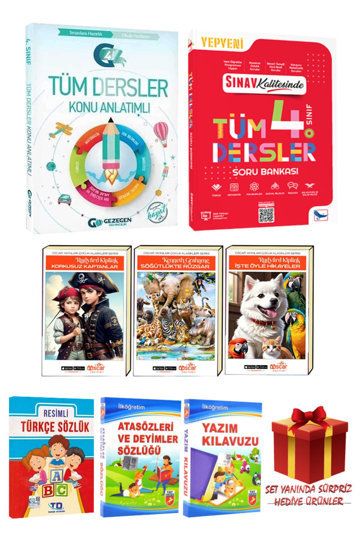 Gezegen Yayıncılık 4. Sınıf Konu+Soru+3 Adet Hikaye Kitabı+Resimli Türkçe Sözlük+Atasözleri ve Deyimler+Yazım Kılavuzu