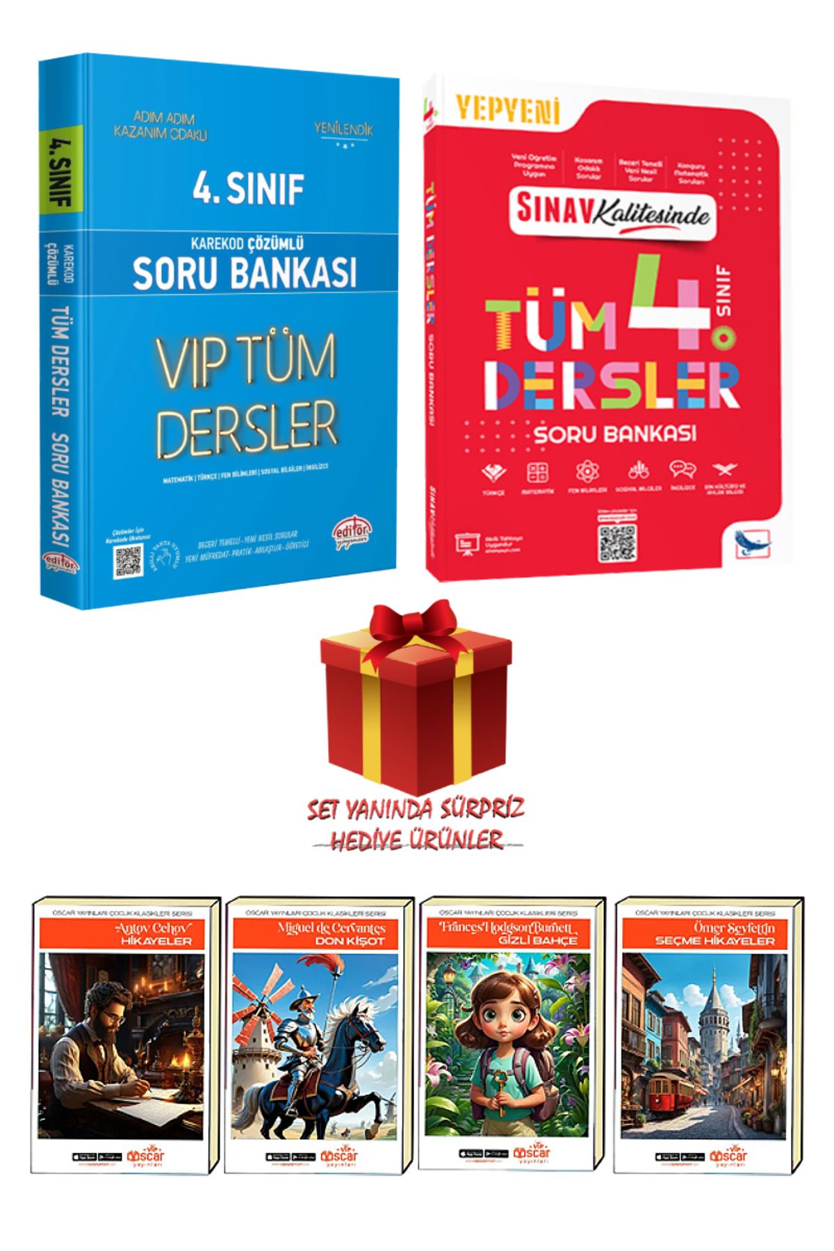Editör Yayınevi 4. Sınıf Soru Bankası Seti+4 Hikaye Kitabı(Hikayeler+Don Kişot+Gizli Bahçe+Seçme Hikayeler)+Hediye