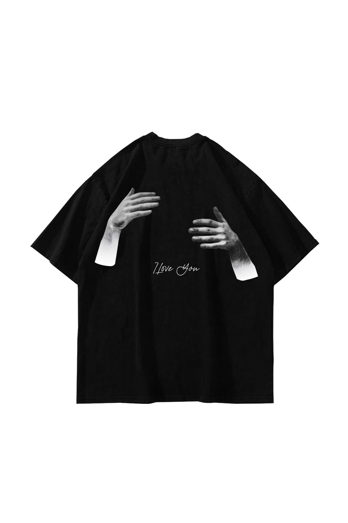 Sekizbiraltı I Love You Baskılı Oversize Unisex Siyah Tshirt