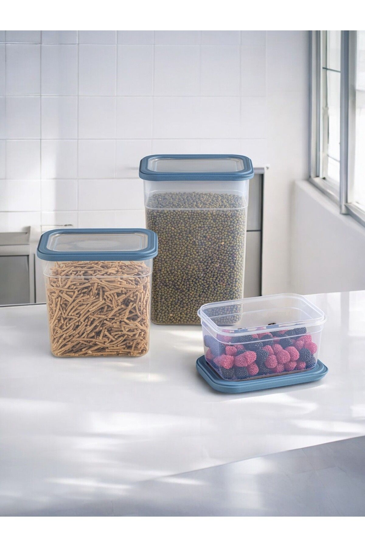 Nesto Home-Set of 3 Rectangular Food and Pulses Storage Container Detergent Box 1X1100 1X2200 1X3400 4