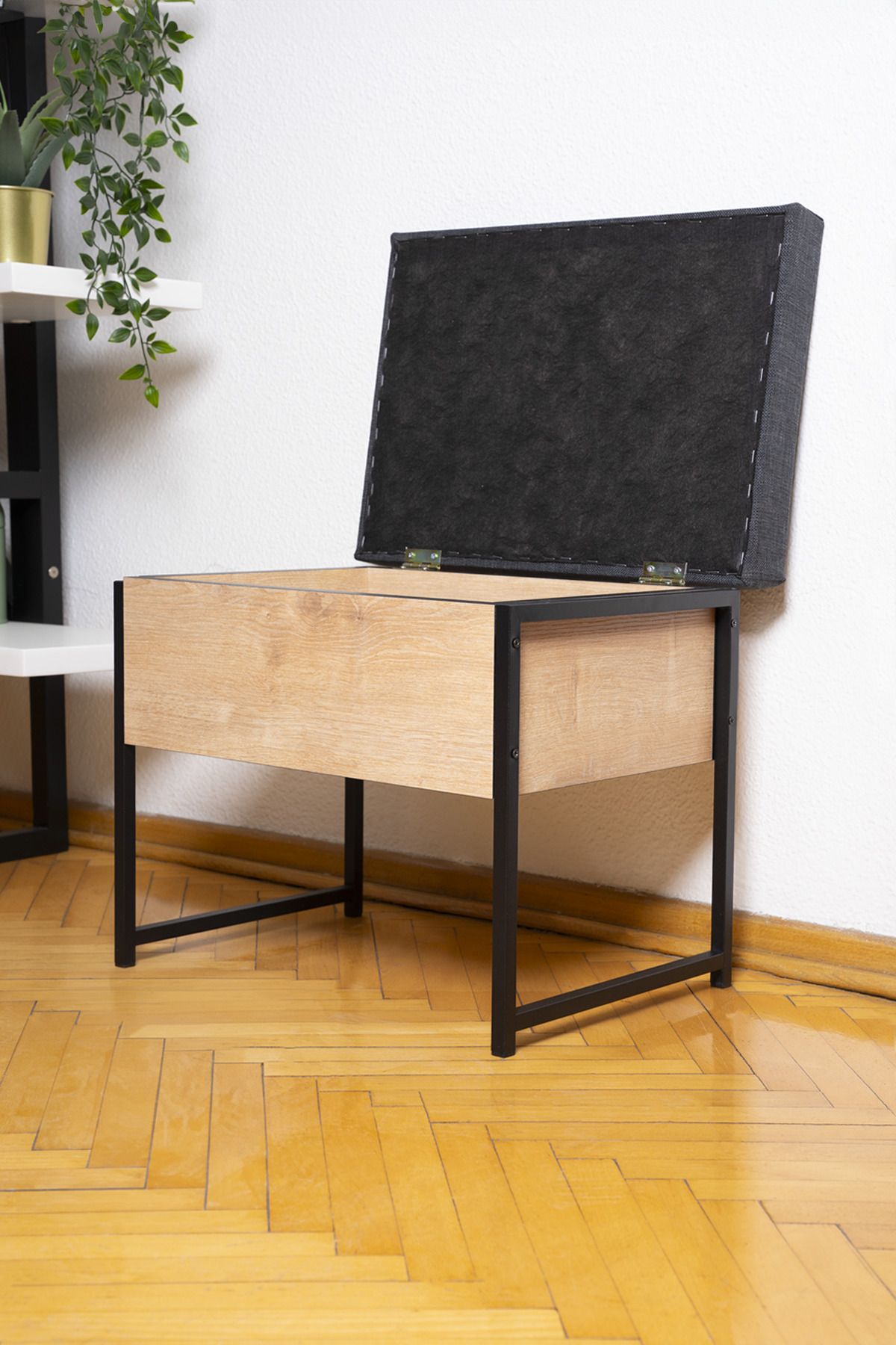 Sandıklı Ayakkabılık Bench Puf – Metal Ahşap Oturaklı Bank – Ayakkabılık Kapı Önü Oturak - 3