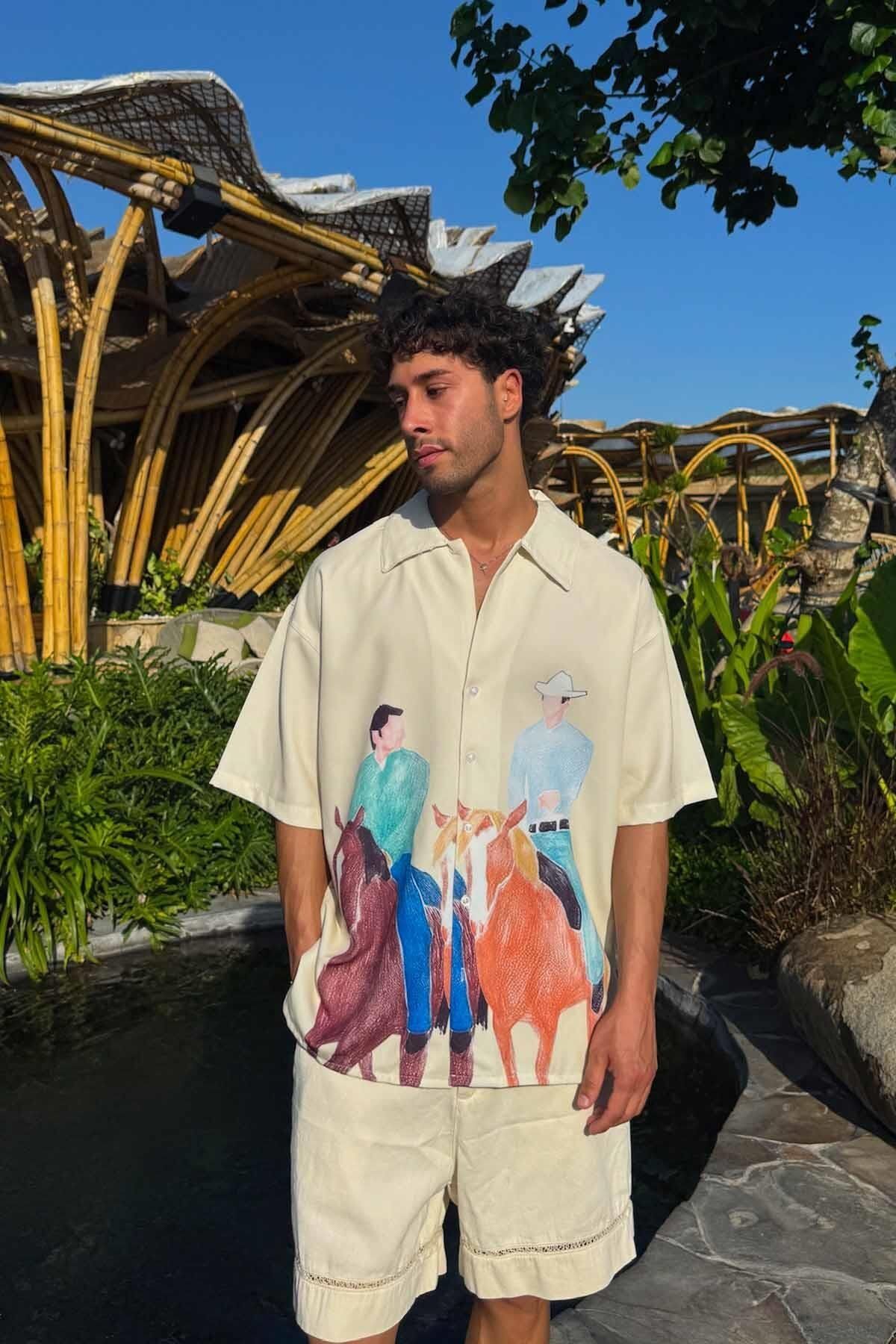 Flaw Wear Kovboy Oversize Bej Kısa Kol Gömlek