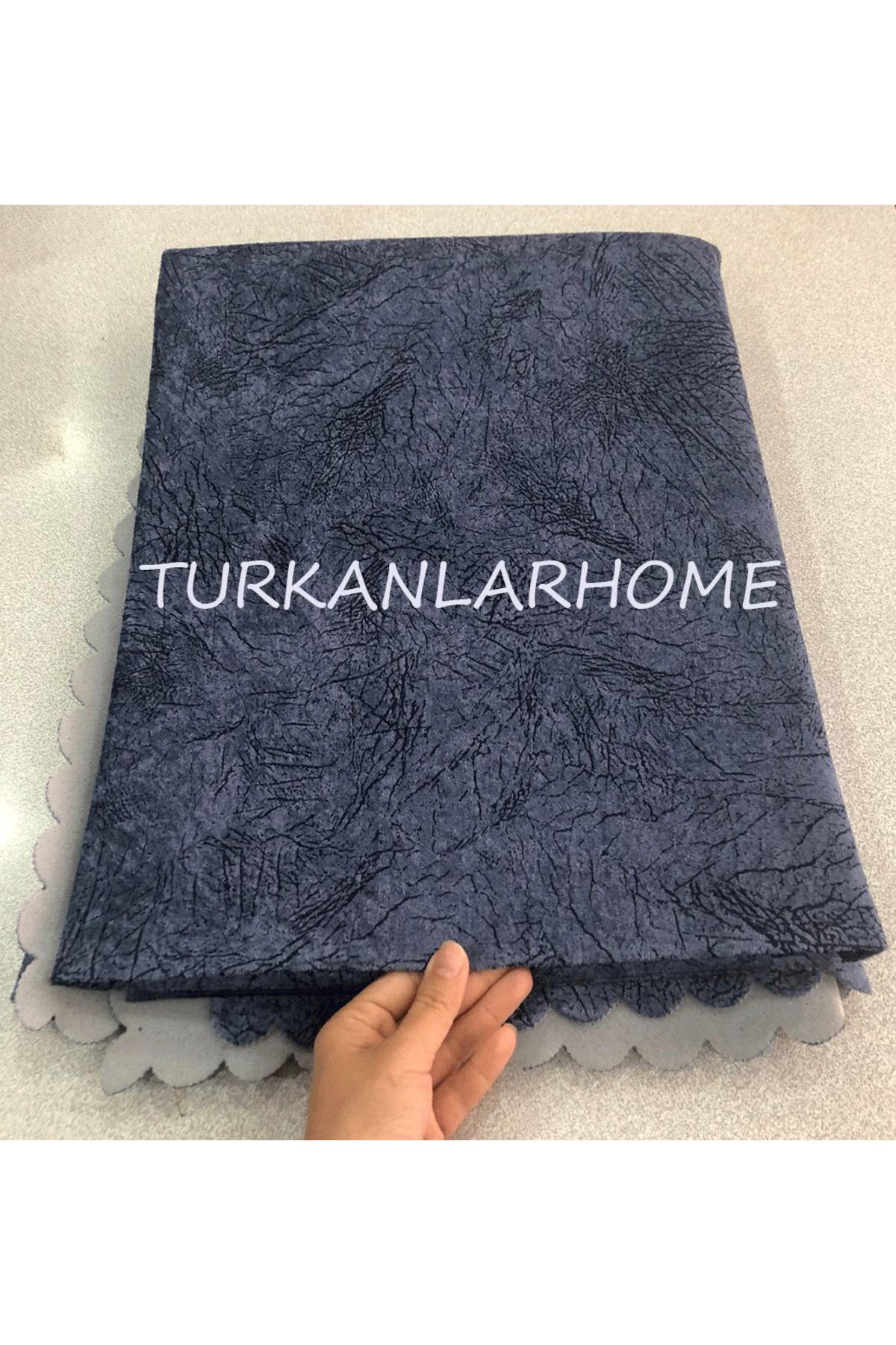turkanlarhome Koltuk Çekyat Örtüsü MAVİ Damar Desenli Kaymaz Taban Süngerli Üst Kumaş Kadife