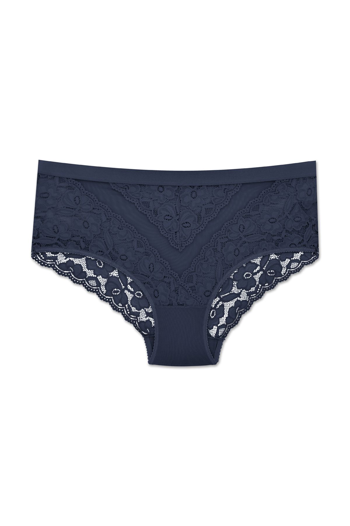 ZENA UNDERWEAR Dantelli Tül Detaylı Lastikli Yüksek Bel Büyük Beden Kadın Külot