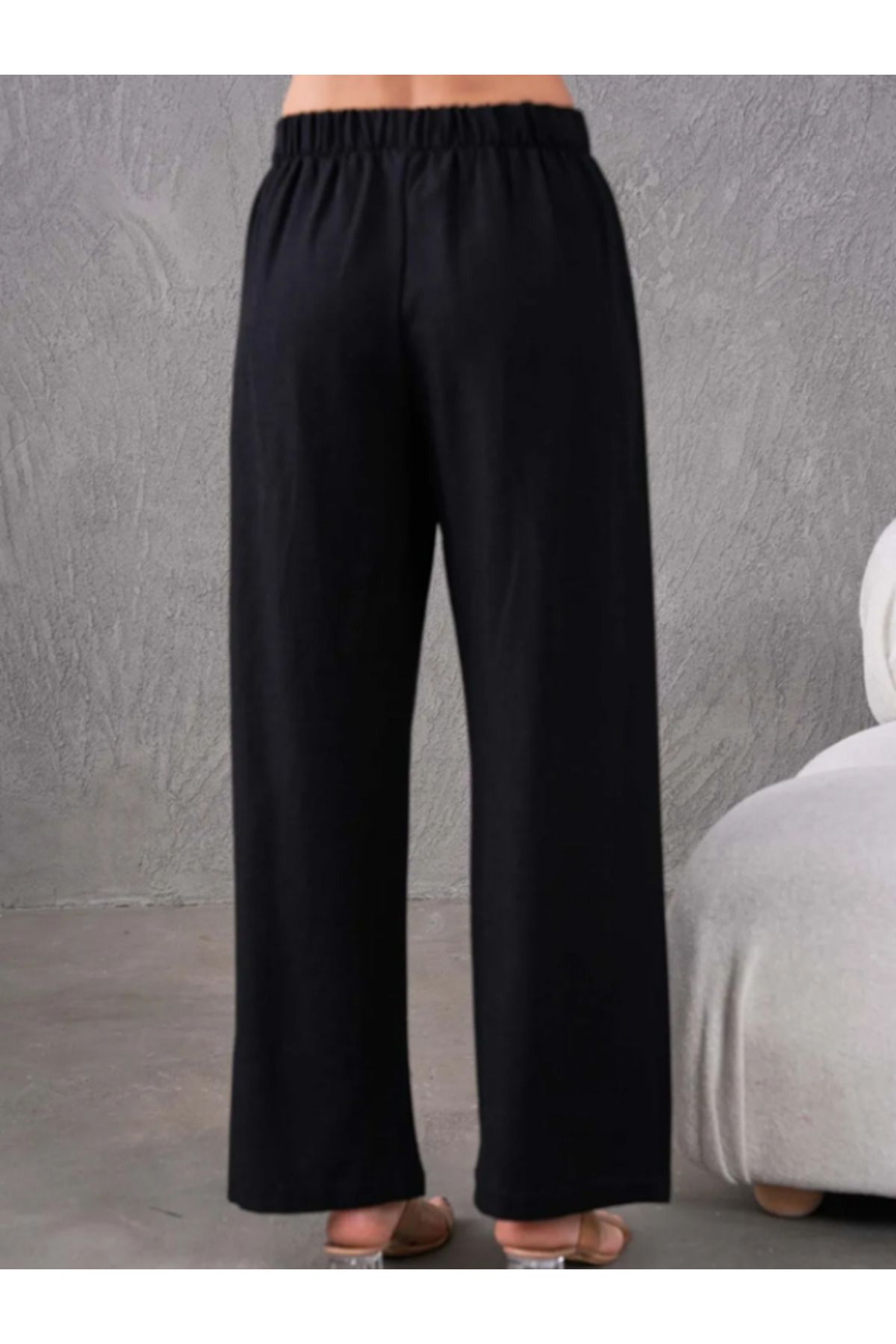 Stilmony Kadın Keten Kumaş Beli Lastikli Rahat Bol Paça Pantalon